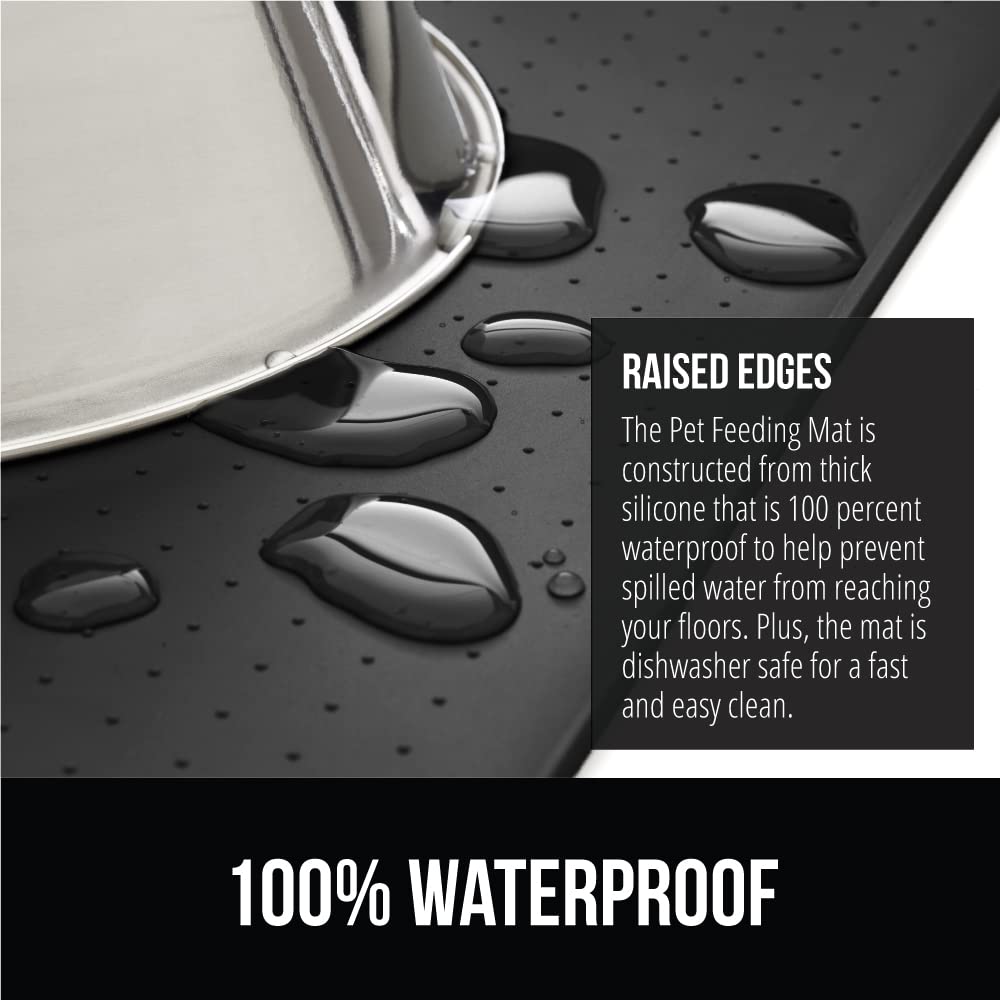 GORILLA GRIP 28x18 Charcoal Waterproof Silicone Pet Feeding Mat – Raised Edge, BPA Free