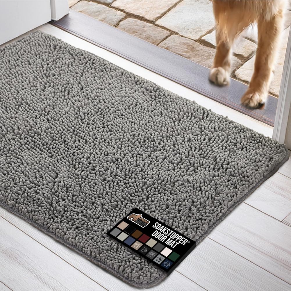 GORILLA GRIP SOAKSTOPPER Dog Door Mat 48x30 – Absorbent Chenille Entry Rug, Machine Washable