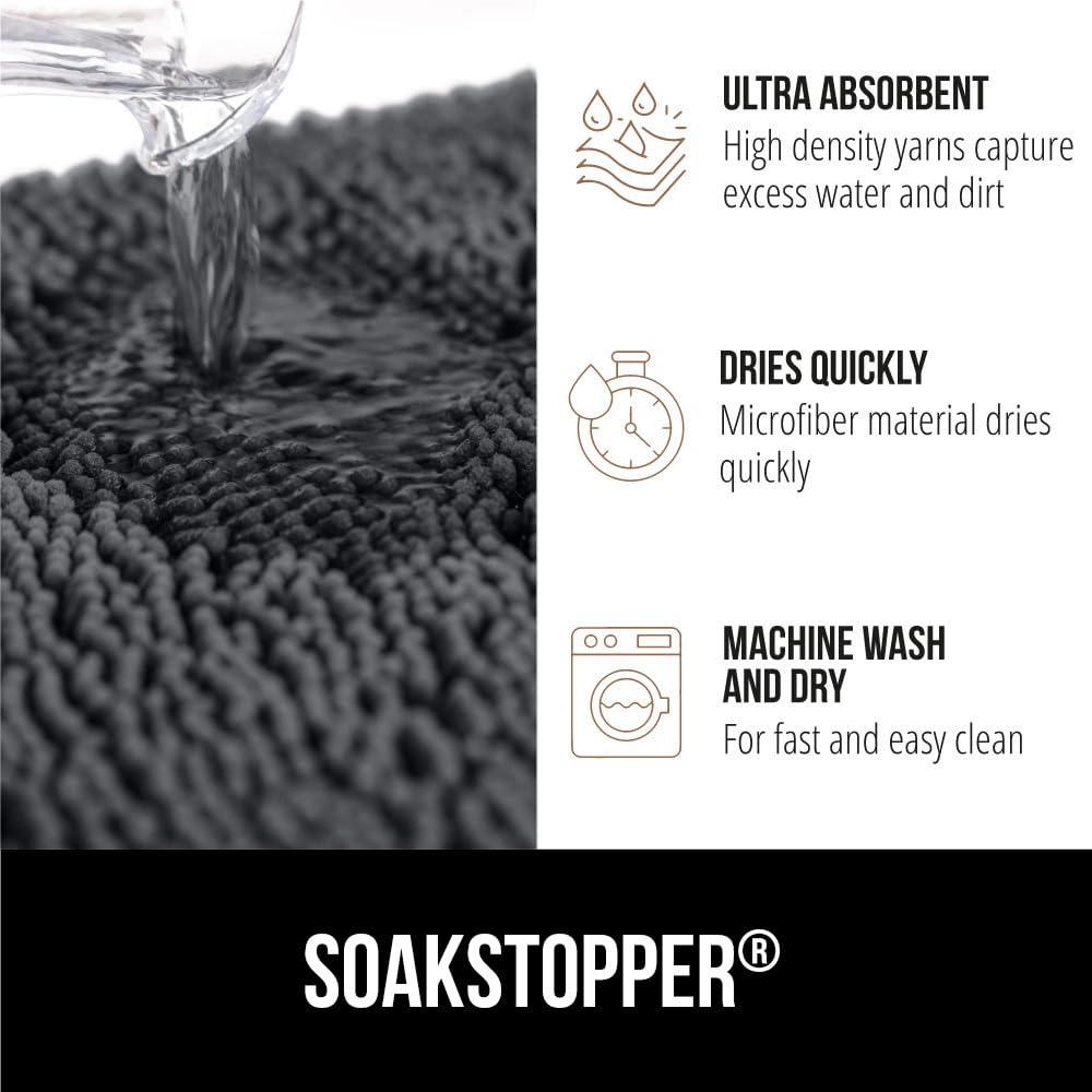 GORILLA GRIP SOAKSTOPPER Dog Door Mat 60x36 – Absorbent, Quick-Dry Chenille Entry Rug