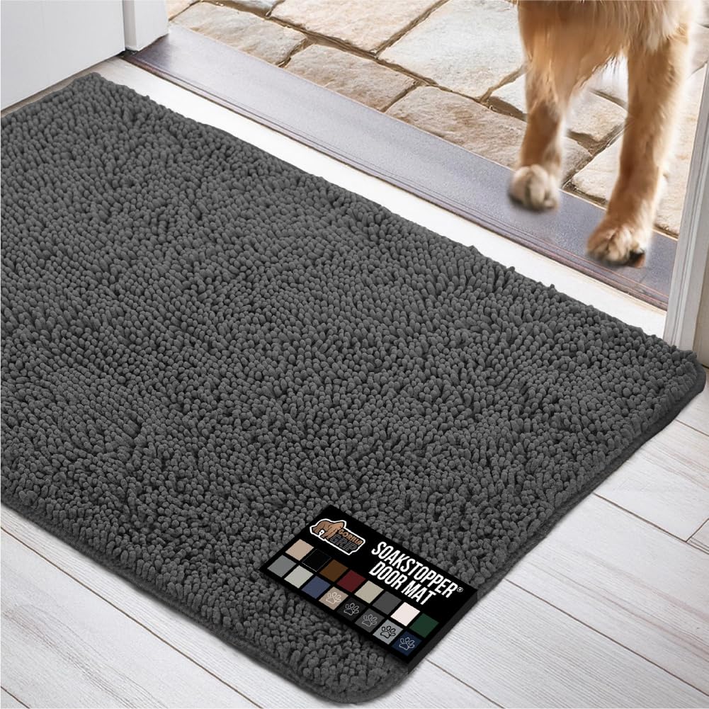 GORILLA GRIP SOAKSTOPPER Dog Door Mat 60x36 – Absorbent, Quick-Dry Chenille Entry Rug