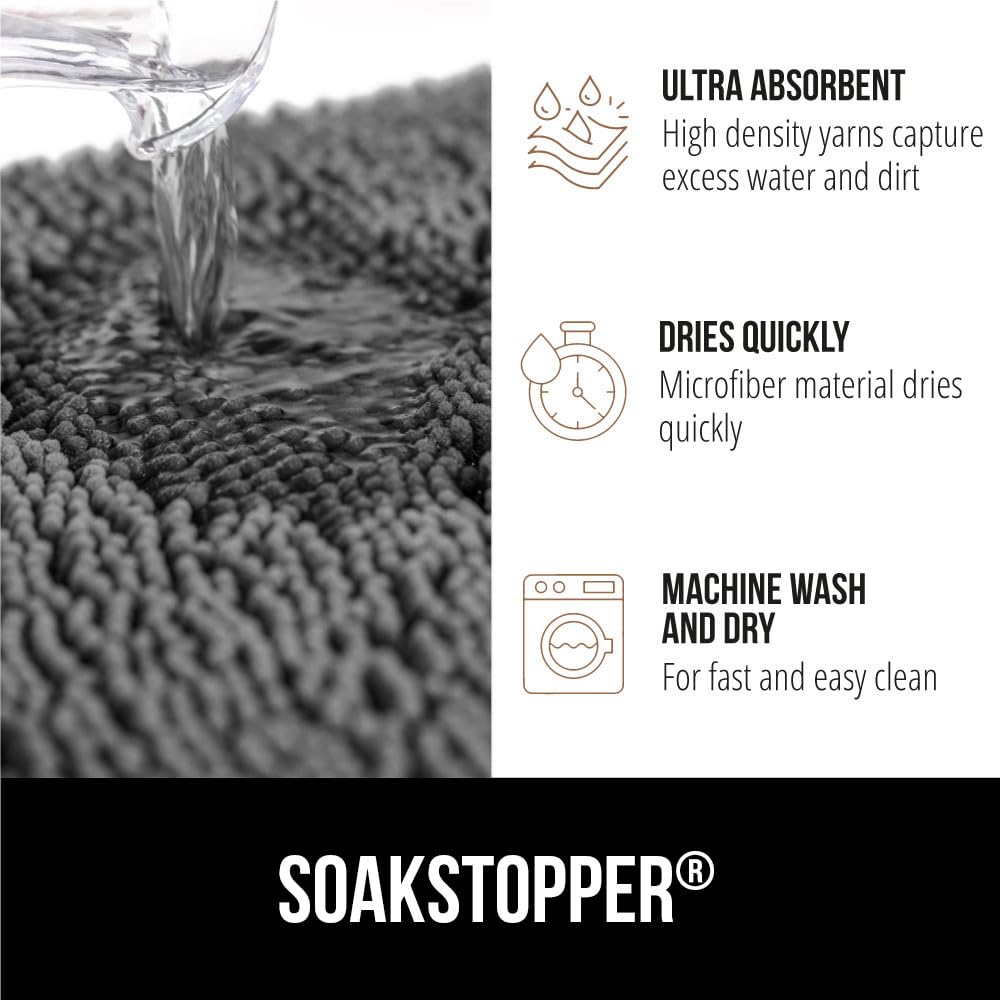 GORILLA GRIP SOAKSTOPPER Dog Door Mat 48x30 – Absorbent Chenille Entry Rug, Machine Washable