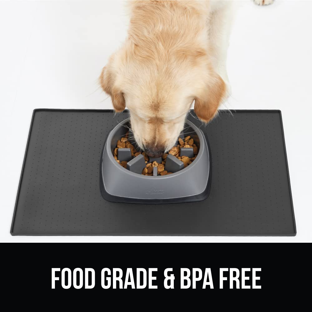 GORILLA GRIP 28x18 Charcoal Waterproof Silicone Pet Feeding Mat – Raised Edge, BPA Free