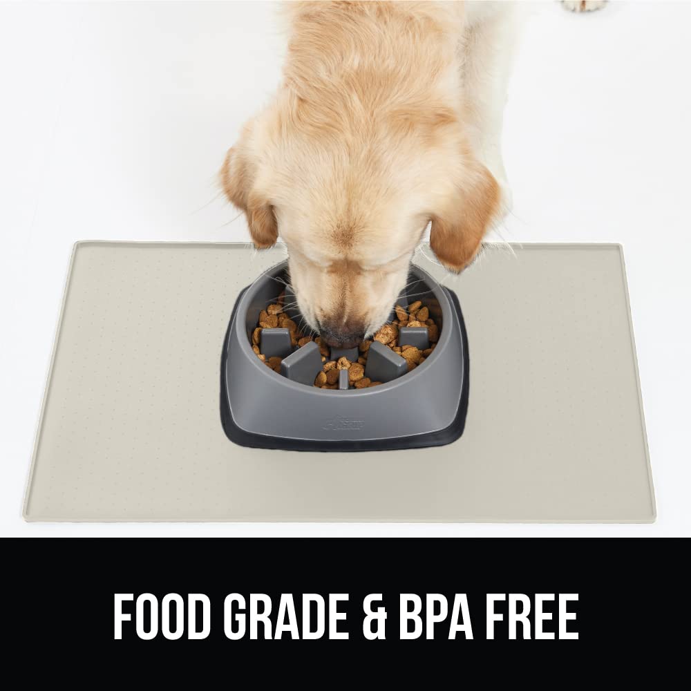 GORILLA GRIP 28x18 Cream Waterproof Silicone Pet Feeding Mat – Raised Edge, BPA Free