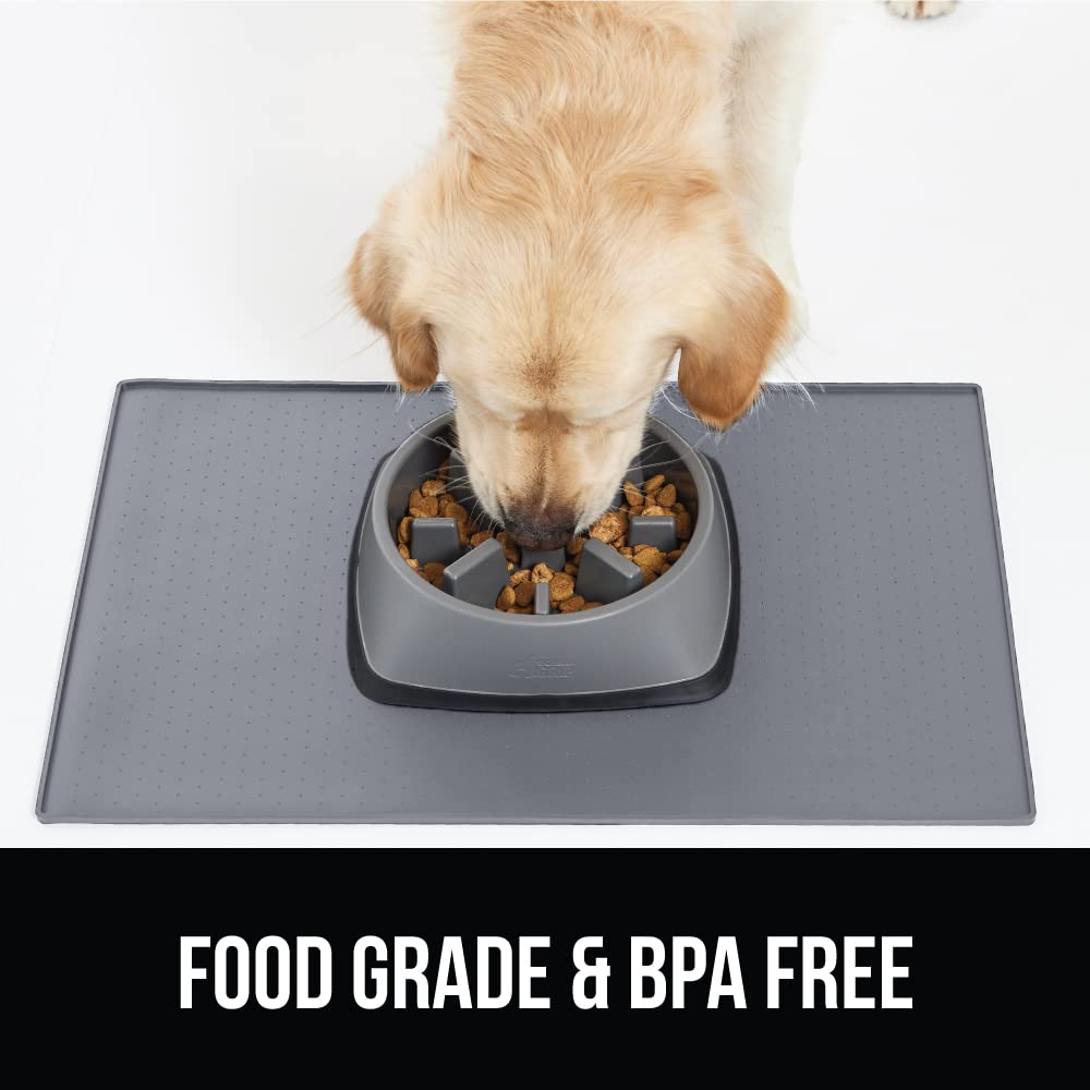 GORILLA GRIP 100% Waterproof Silicone Pet Feeding Mat 32x24 Gray — Spill-Proof, BPA Free, Non-Slip