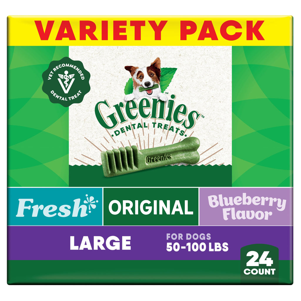 Greenies Vet-Recommended Large-Dog Dental Treats — Fresh Flavor, Original Flavor & Blueberry (3x12 oz)