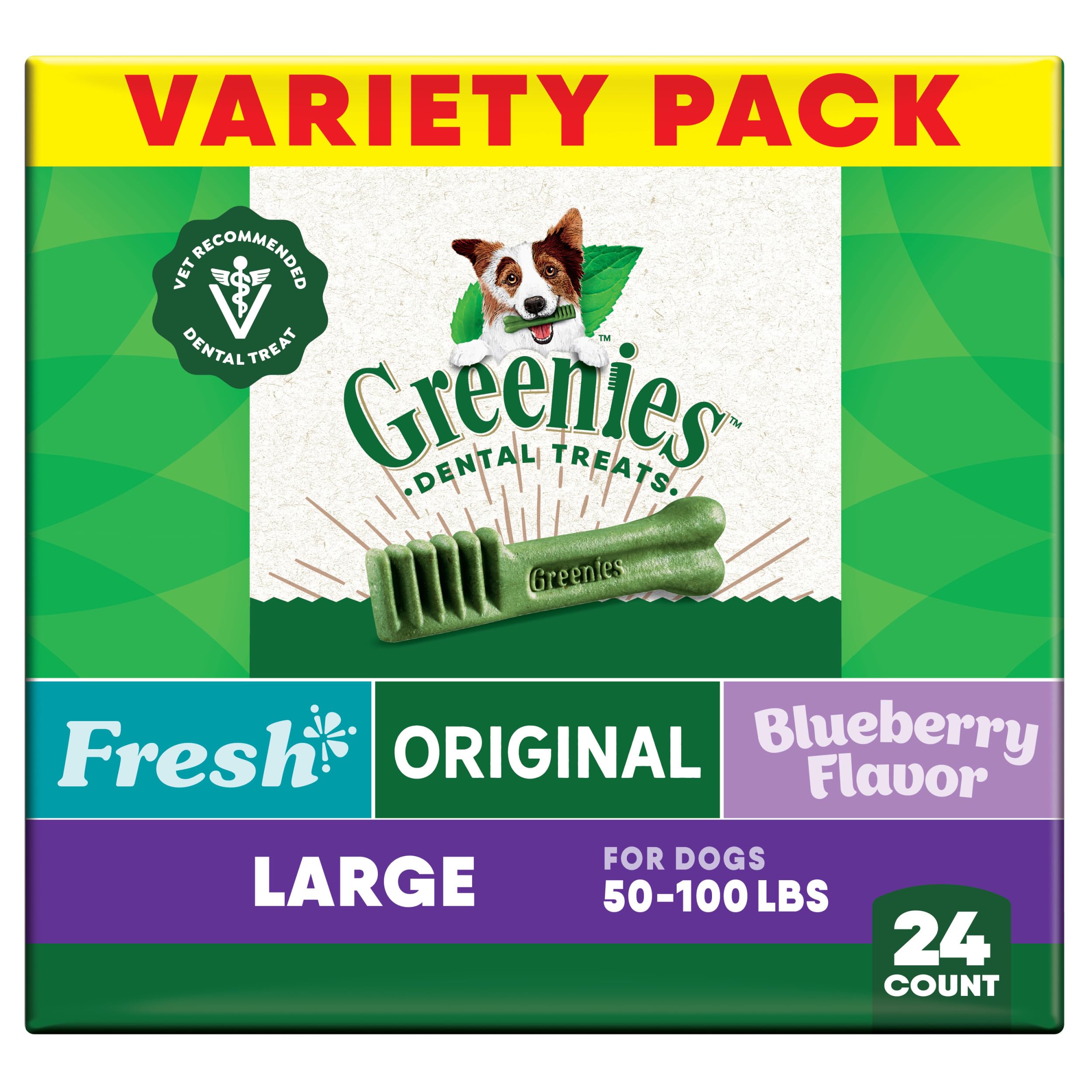 Greenies Vet-Recommended Large-Dog Dental Treats — Fresh Flavor, Original Flavor & Blueberry (3x12 oz)