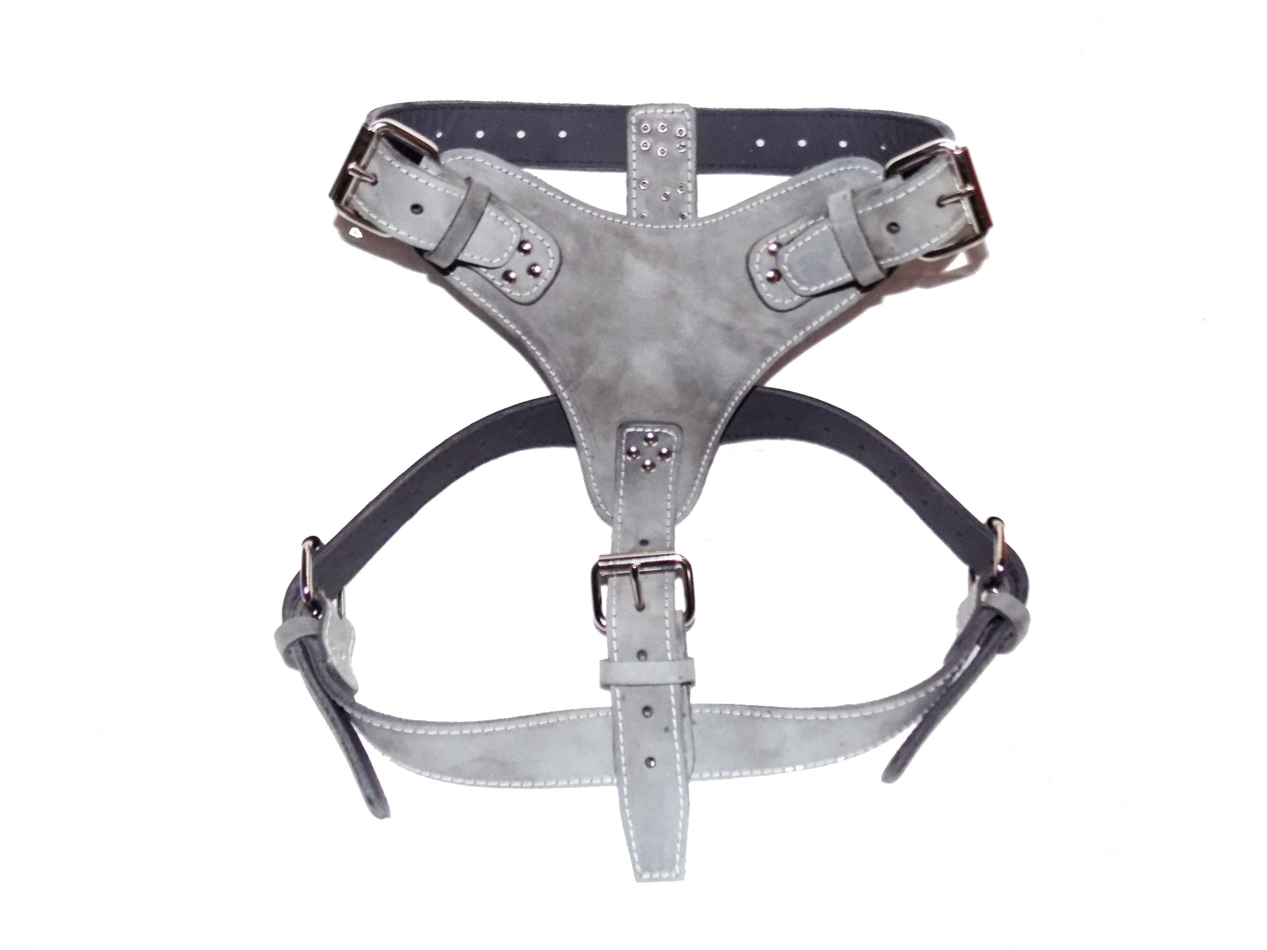 Heavy Duty Plain Grey Leather Dog Harness Extra Large
