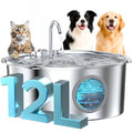 GROOKPET Large-Dog Stainless Steel Water Fountain – 12L, Quiet, 4-Stage Filtration