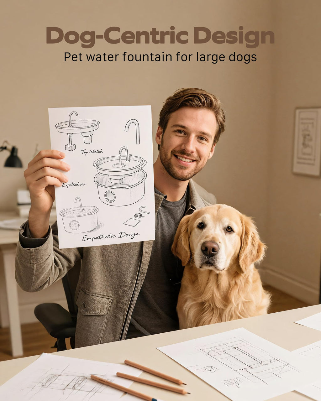 GROOKPET Large-Dog Stainless Steel Water Fountain – 12L, Quiet, 4-Stage Filtration