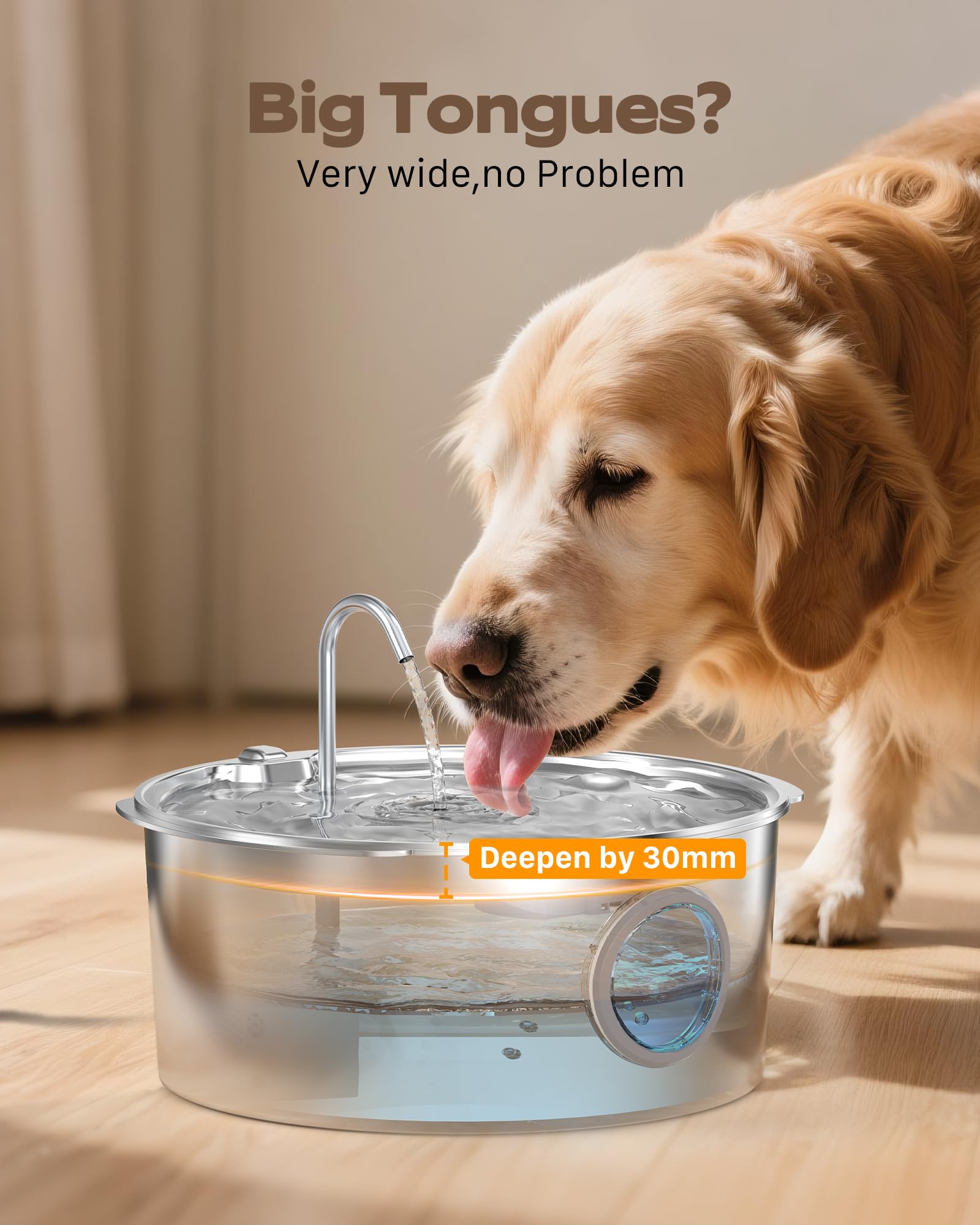 GROOKPET Large-Dog Stainless Steel Water Fountain – 12L, Quiet, 4-Stage Filtration