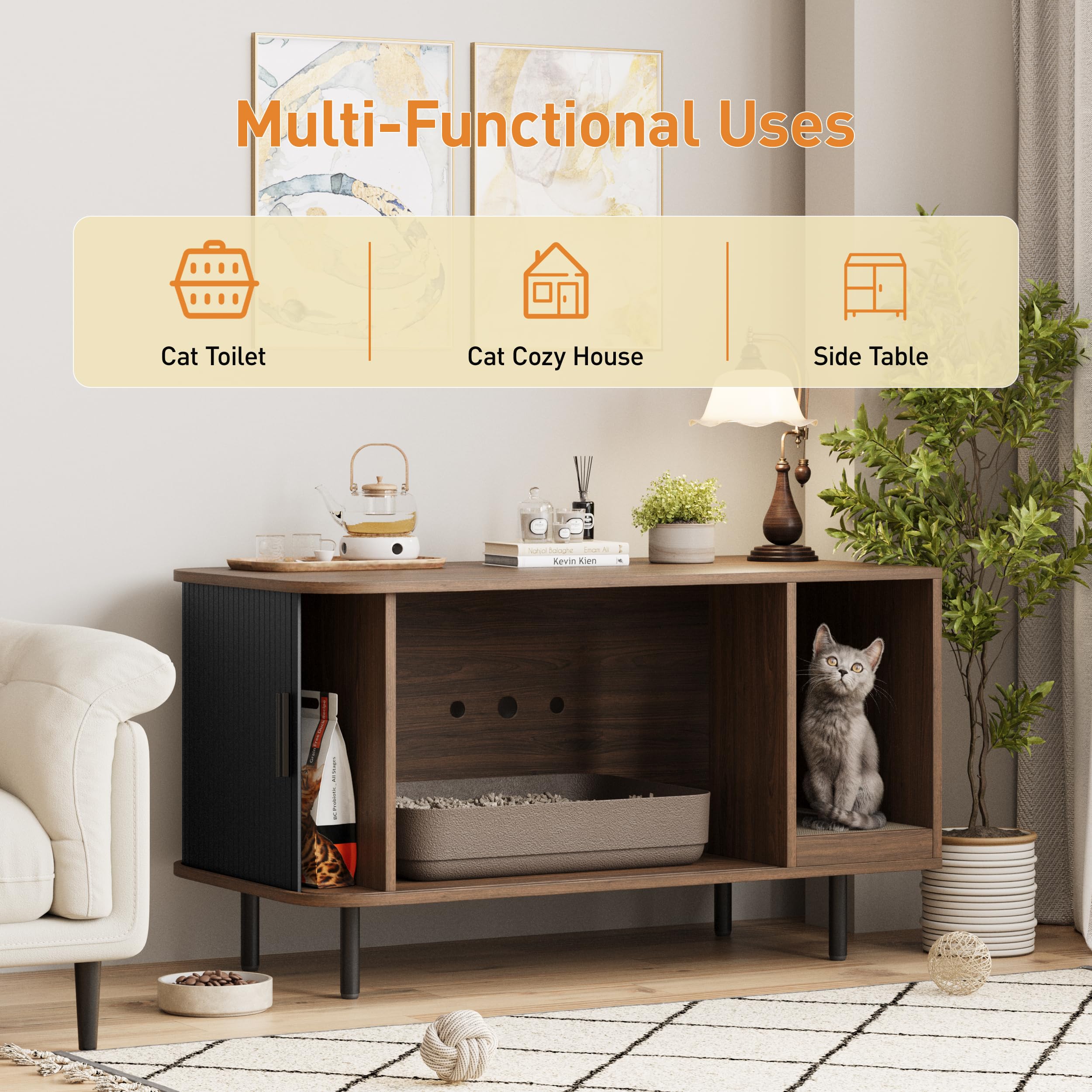 Halitaa Cat Litter Box Enclosure with Sliding Door – Hidden Litter Box Furniture