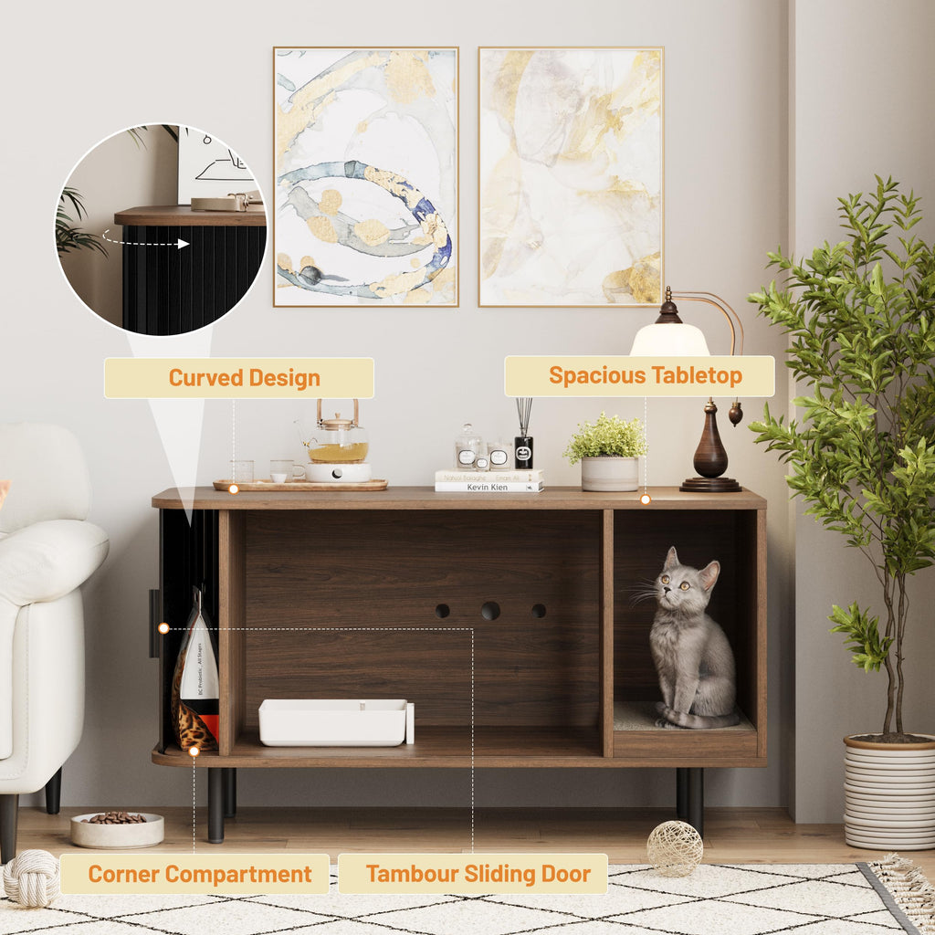 Halitaa Cat Litter Box Enclosure with Sliding Door – Hidden Litter Box Furniture