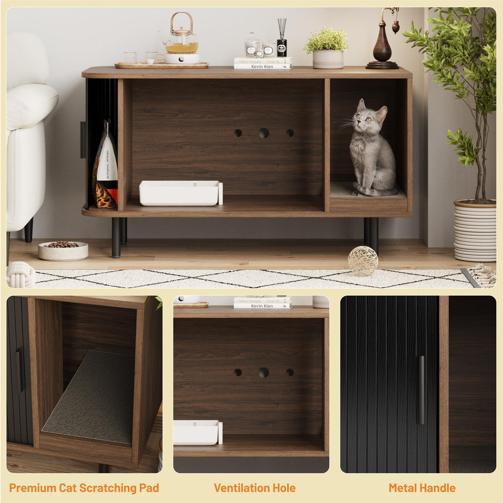 Halitaa Cat Litter Box Enclosure with Sliding Door – Hidden Litter Box Furniture
