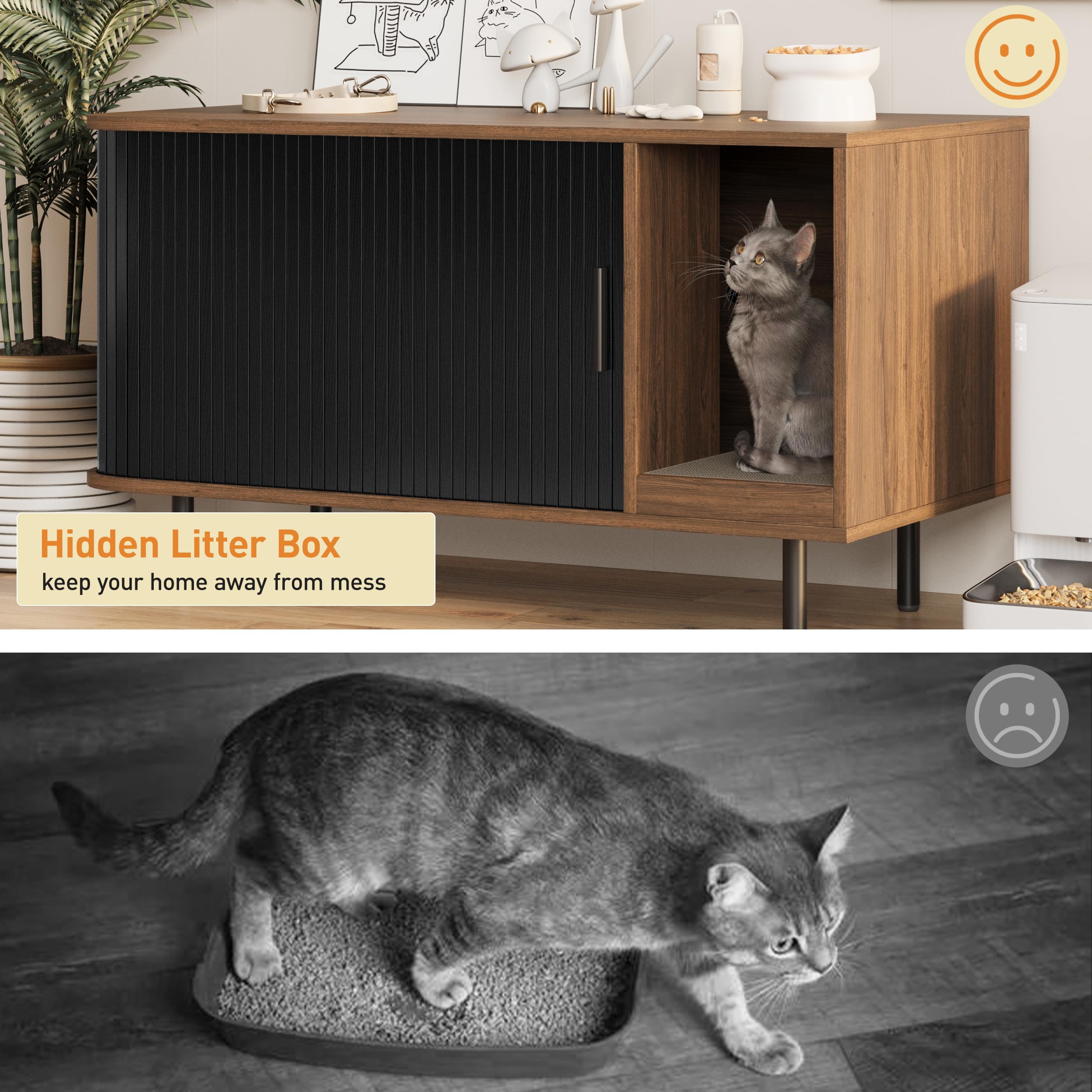 Halitaa Cat Litter Box Enclosure with Sliding Door – Hidden Litter Box Furniture