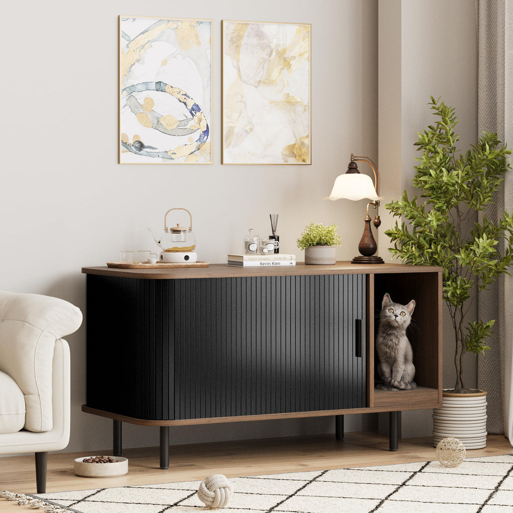 Halitaa Cat Litter Box Enclosure with Sliding Door – Hidden Litter Box Furniture