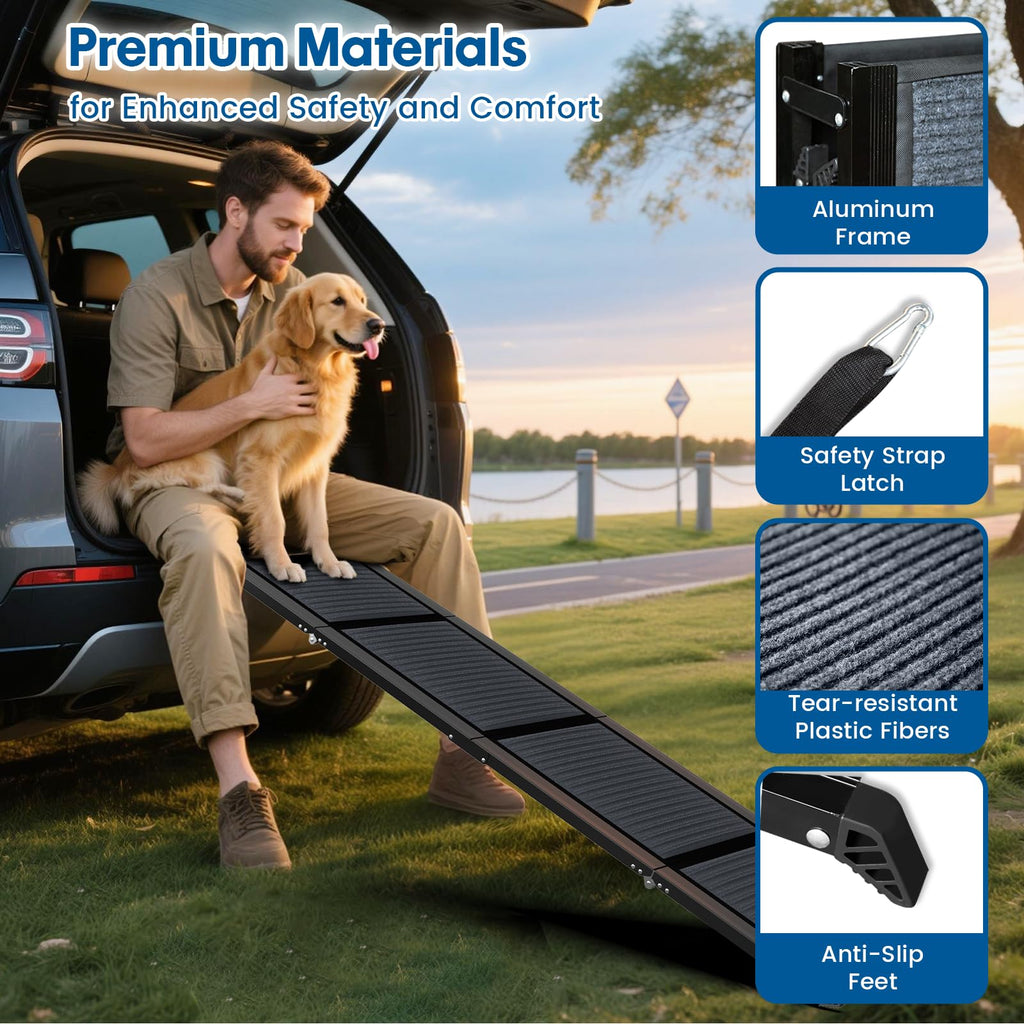 HBTower 63in Folding Dog Ramp – 17.3in Wide, Non-Slip, 250 lb Capacity