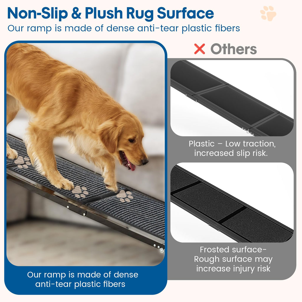 HBTower 63in Folding Dog Ramp – 17.3in Wide, Non-Slip, 250 lb Capacity