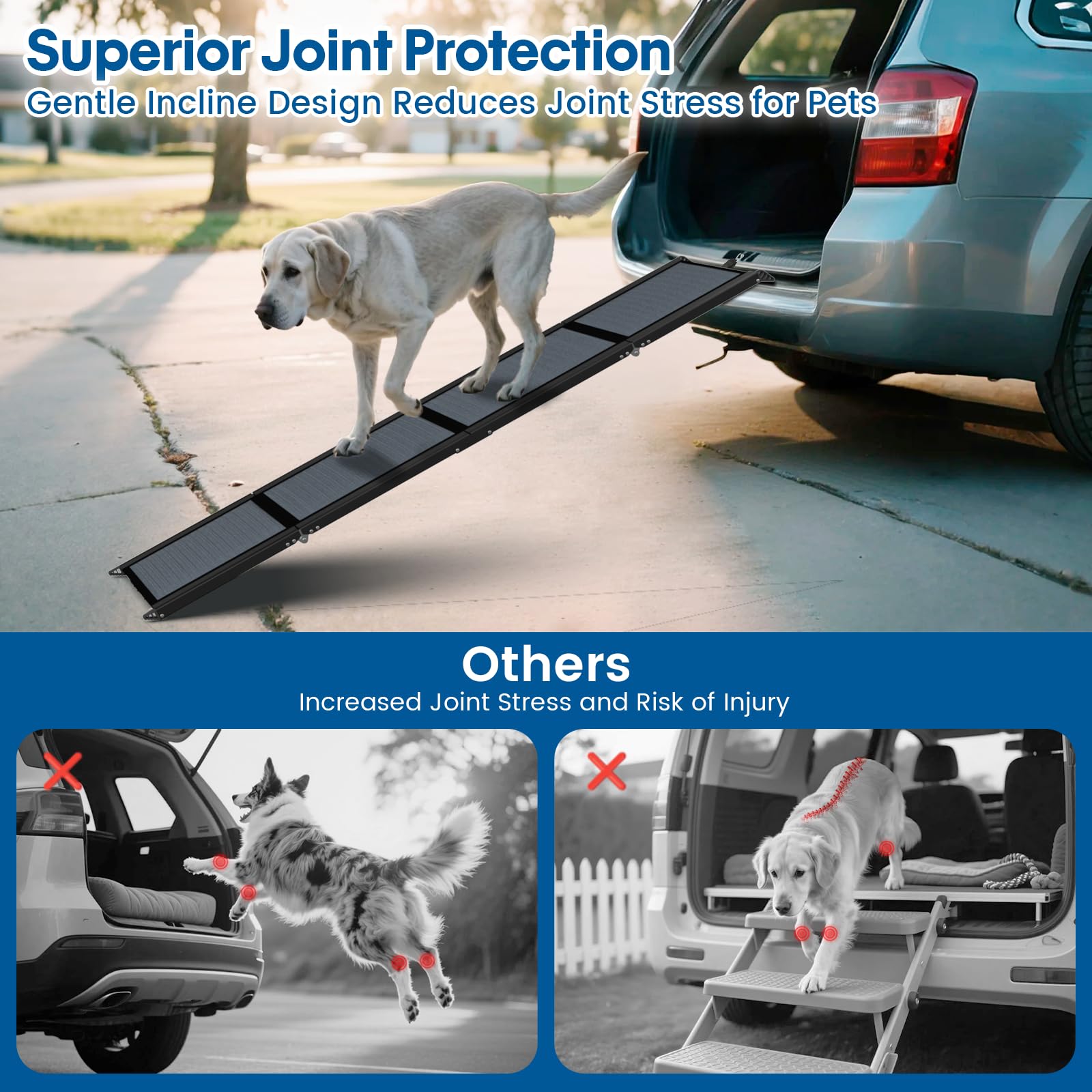 HBTower 63in Folding Dog Ramp – 17.3in Wide, Non-Slip, 250 lb Capacity