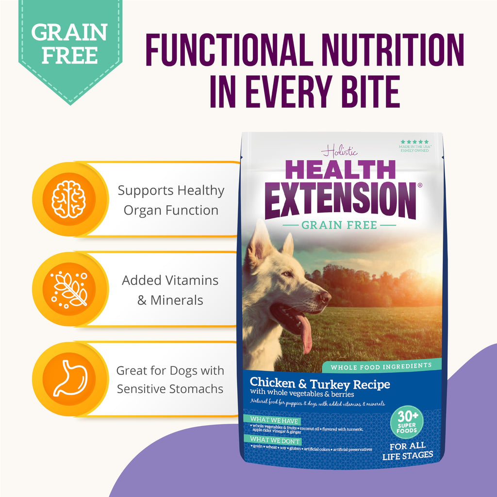 Health Extension Grain Free Chicken & Turkey Dry Dog Food - 30+ Superfoods & Probiotics for All Life Stages (23.5 lb)