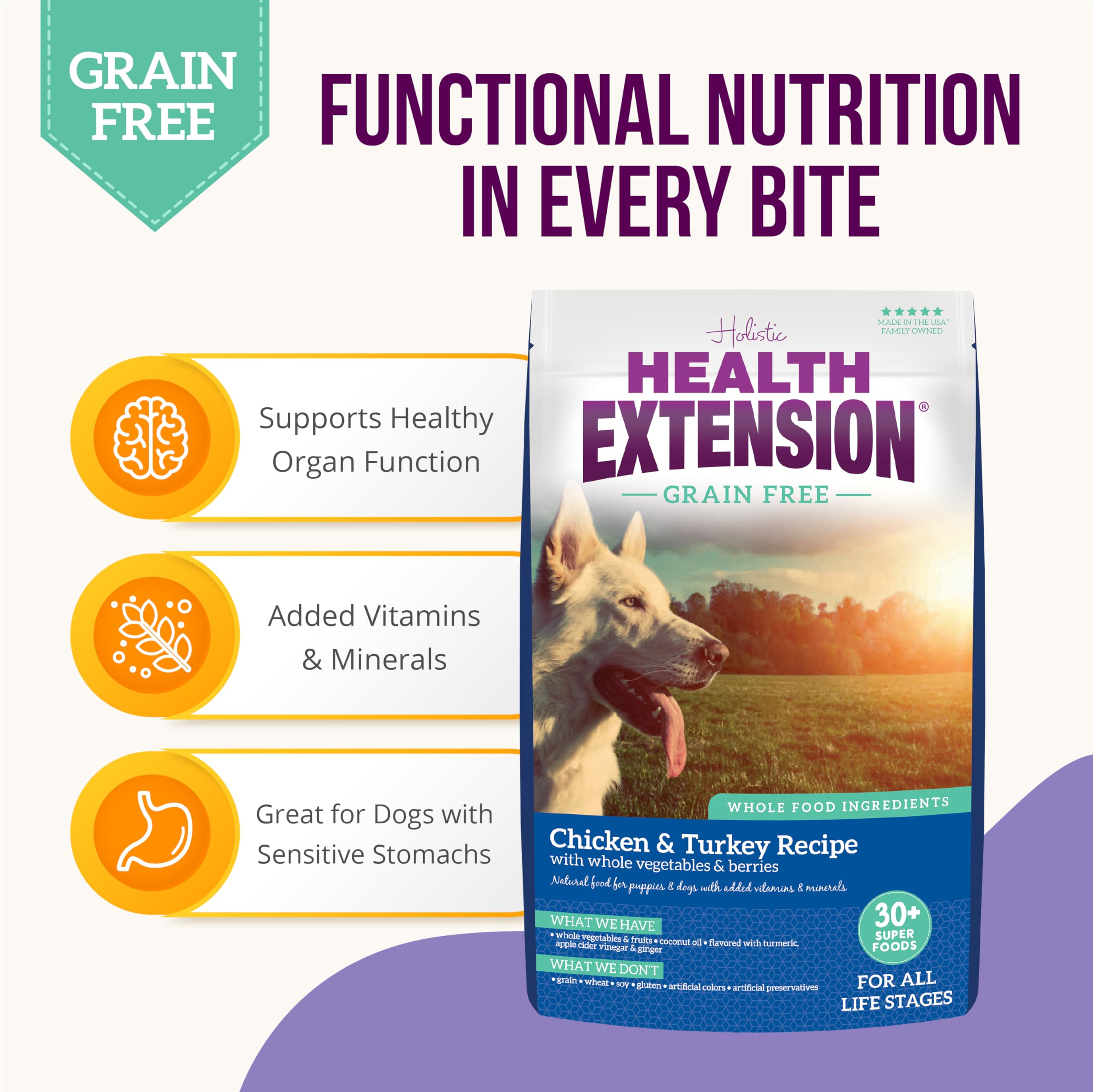 Health Extension Grain Free Chicken & Turkey Dry Dog Food - 30+ Superfoods & Probiotics for All Life Stages (23.5 lb)