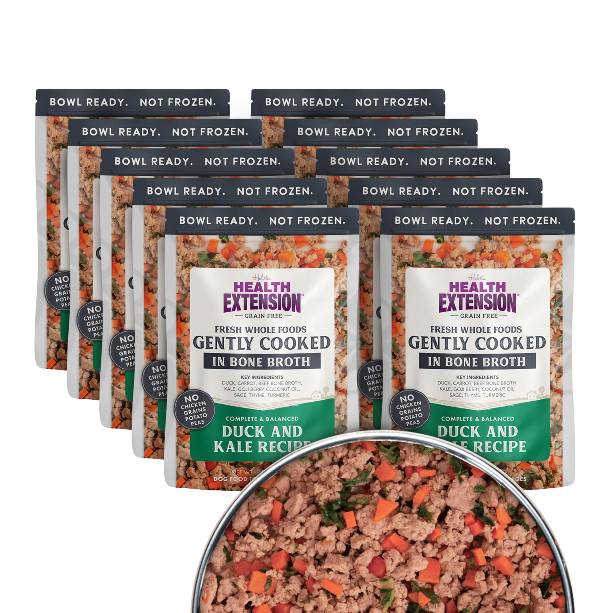 Health Extension Gently Cooked Duck & Kale Dog Food — Human-Grade, Shelf-Stable, 9 oz Pouch (Pack of 10)