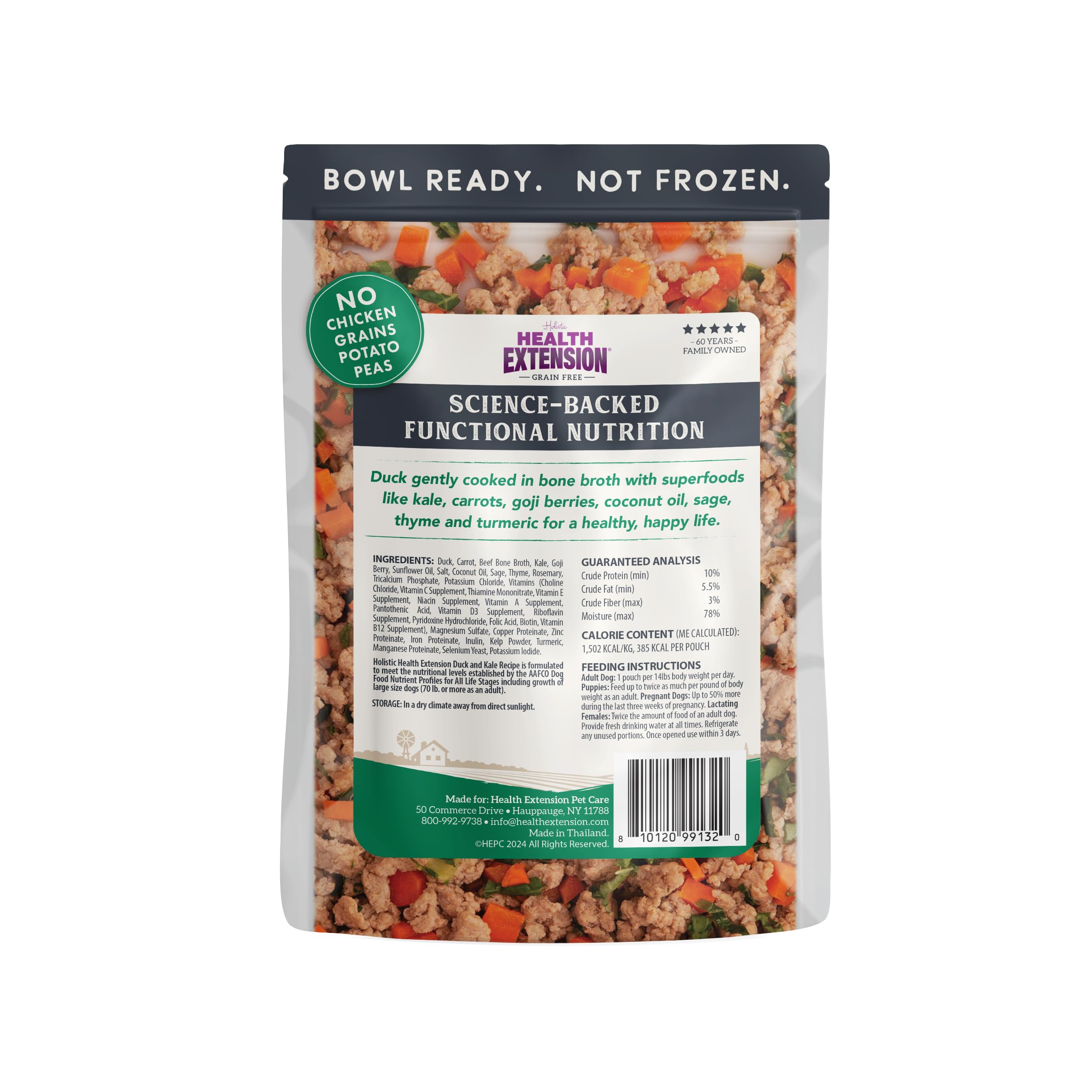 Health Extension Gently Cooked Duck & Kale Dog Food — Human-Grade, Shelf-Stable, 9 oz Pouch (Pack of 10)
