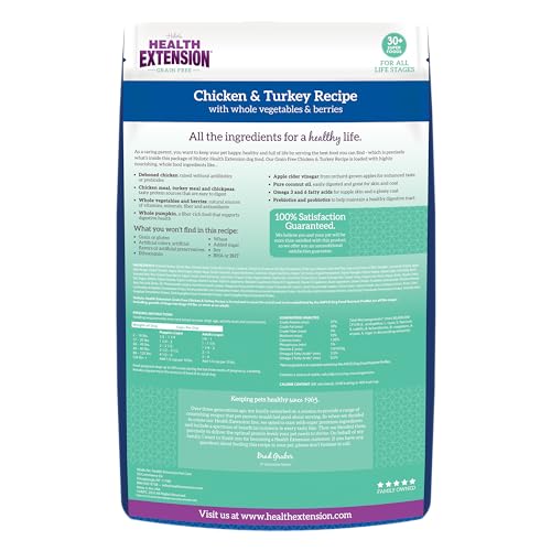 Health Extension Grain Free Chicken & Turkey Dry Dog Food - 30+ Superfoods & Probiotics for All Life Stages (23.5 lb)