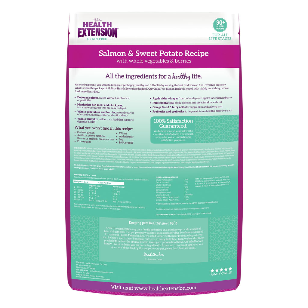 Health Extension Grain Free Salmon & Sweet Potato Dry Dog Food – 10lb, 30+ Superfoods & Probiotics for All Life Stages