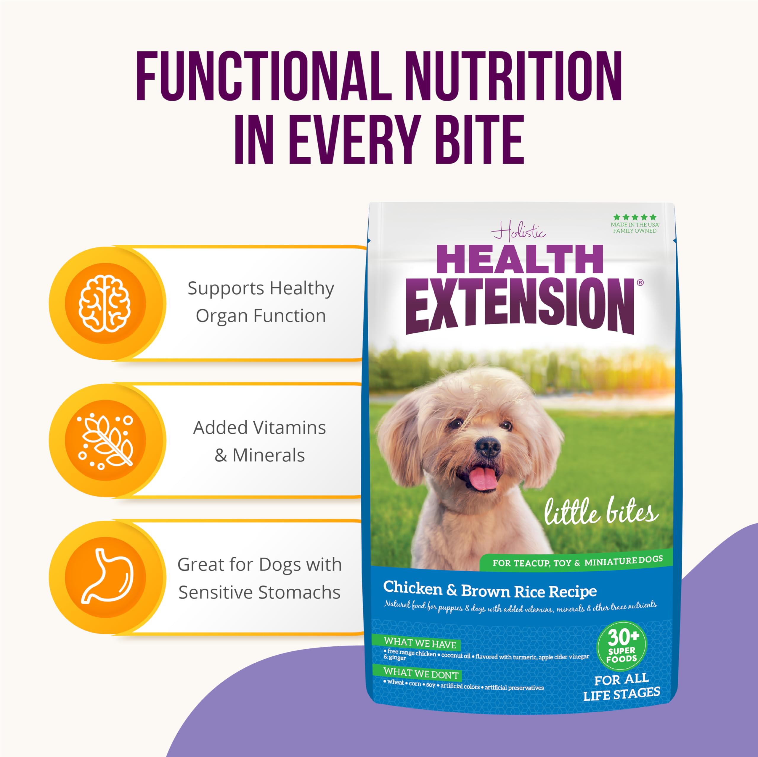 Health Extension Little Bites Dry Dog Food for Toy & Small Breeds – Chicken & Brown Rice
