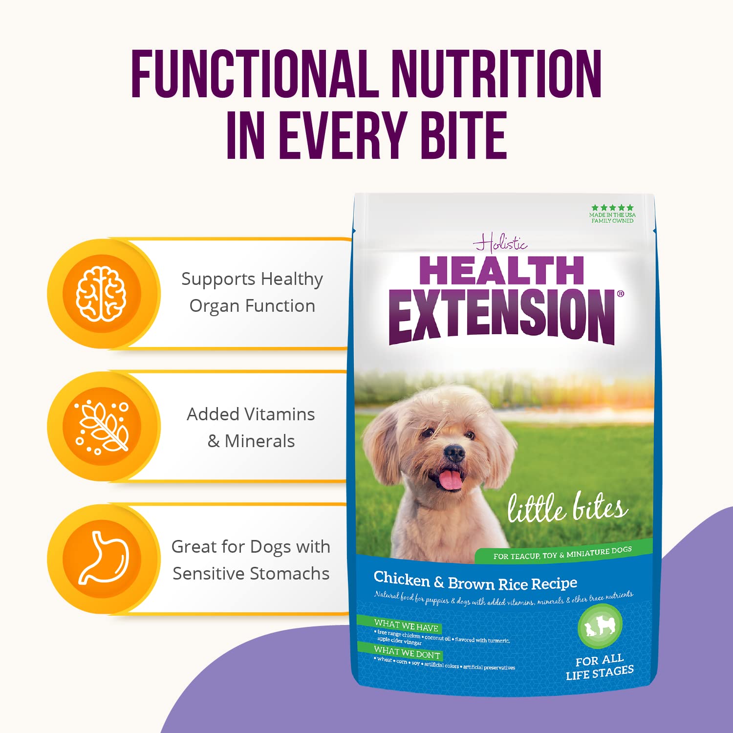 Health Extension Little Bites Dry Dog Food for Toy & Small Breeds – Chicken & Brown Rice, Probiotics & Superfoods, 30 lb
