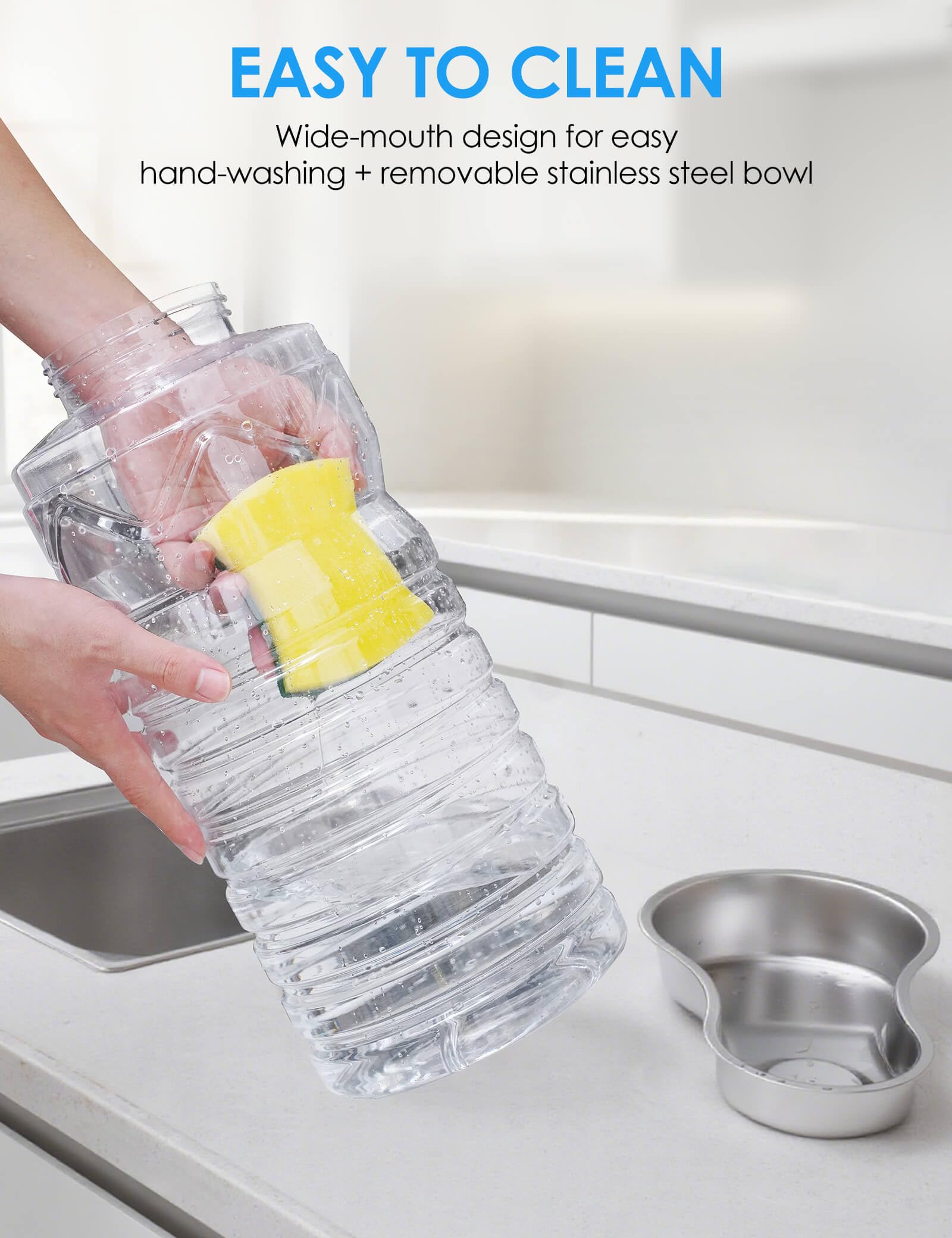 Heouvo 2.5 Gallon Automatic Water Dispenser – Wide Mouth & Removable Stainless Steel Bowl for Multi-Pet Homes