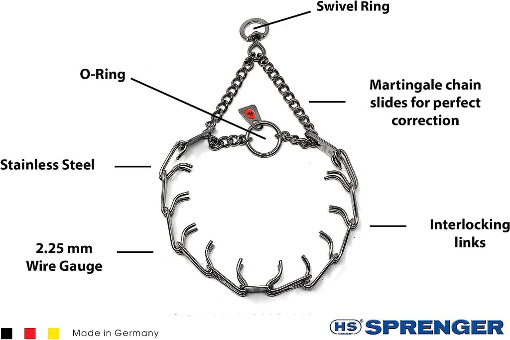 Herm Sprenger Stainless Steel Prong Collar with Swivel Ultra-Plus – German-Made No-Pull Training Collar, 2.25mm x 16in (Small)