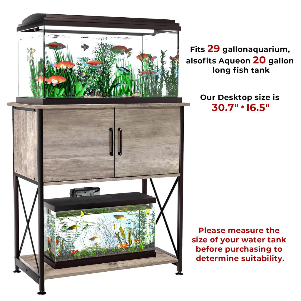 Herture 20-29 Gallon Aquarium Stand with Cabinet Storage – Grey, 30.7” L x 16.5” W, 330Lbs
