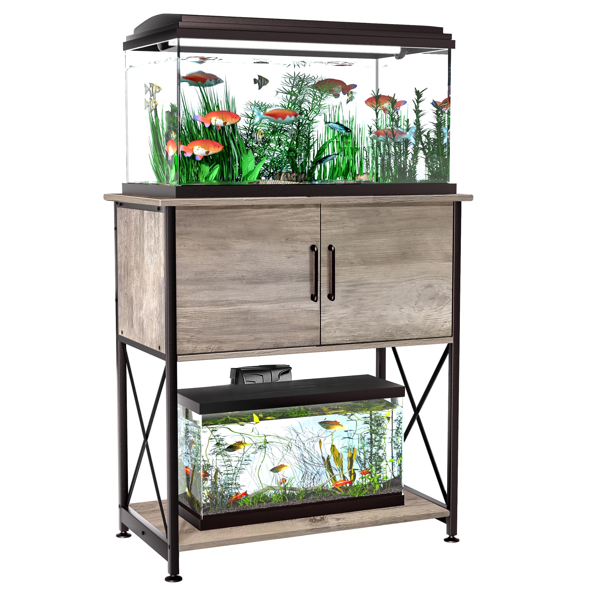 Herture 20-29 Gallon Aquarium Stand with Cabinet Storage – Grey, 30.7” L x 16.5” W, 330Lbs
