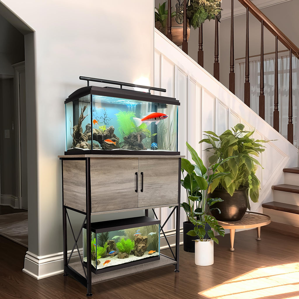 Herture 20-29 Gallon Aquarium Stand with Cabinet Storage – Grey, 30.7” L x 16.5” W, 330Lbs