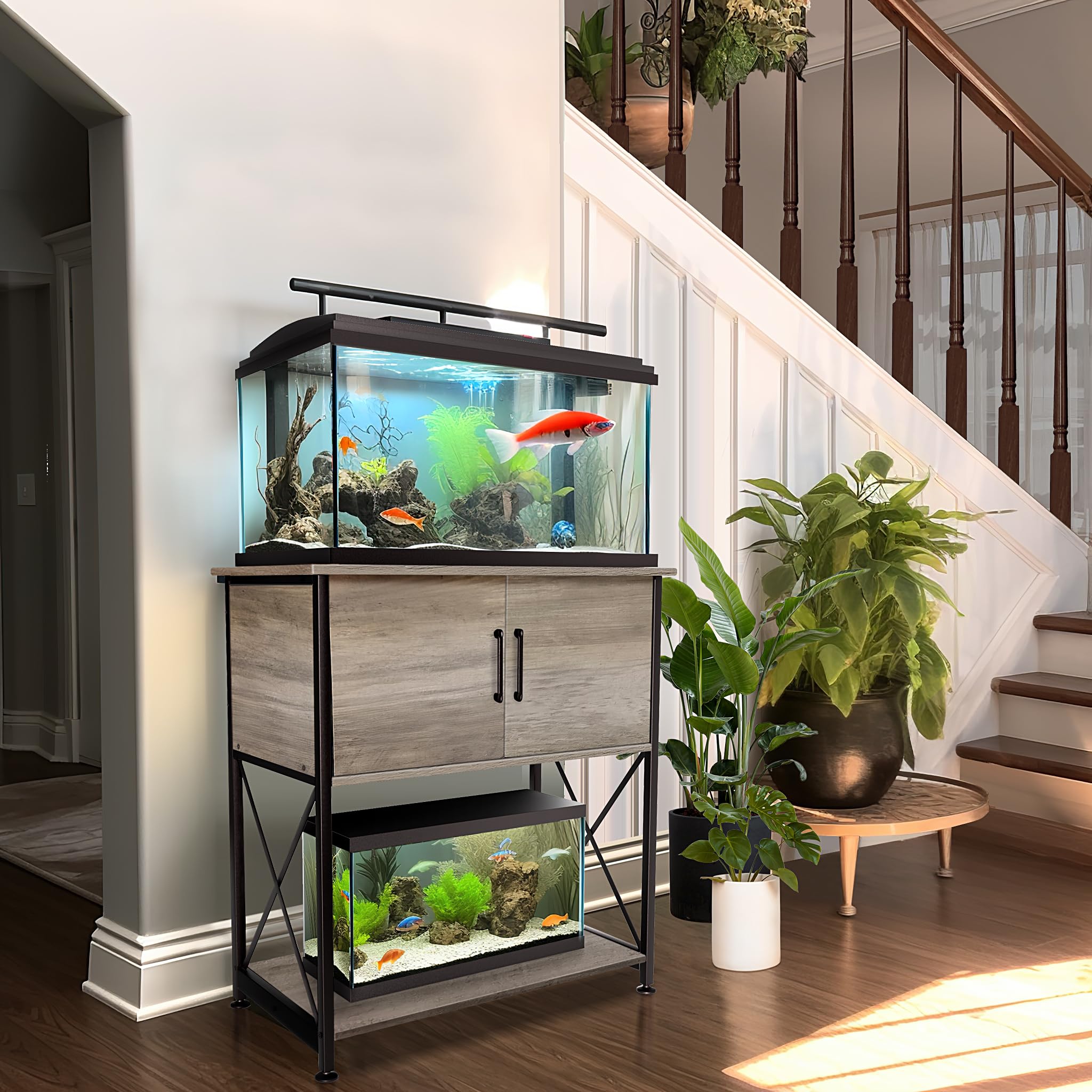 Herture 20-29 Gallon Aquarium Stand with Cabinet Storage – Grey, 30.7” L x 16.5” W, 330Lbs