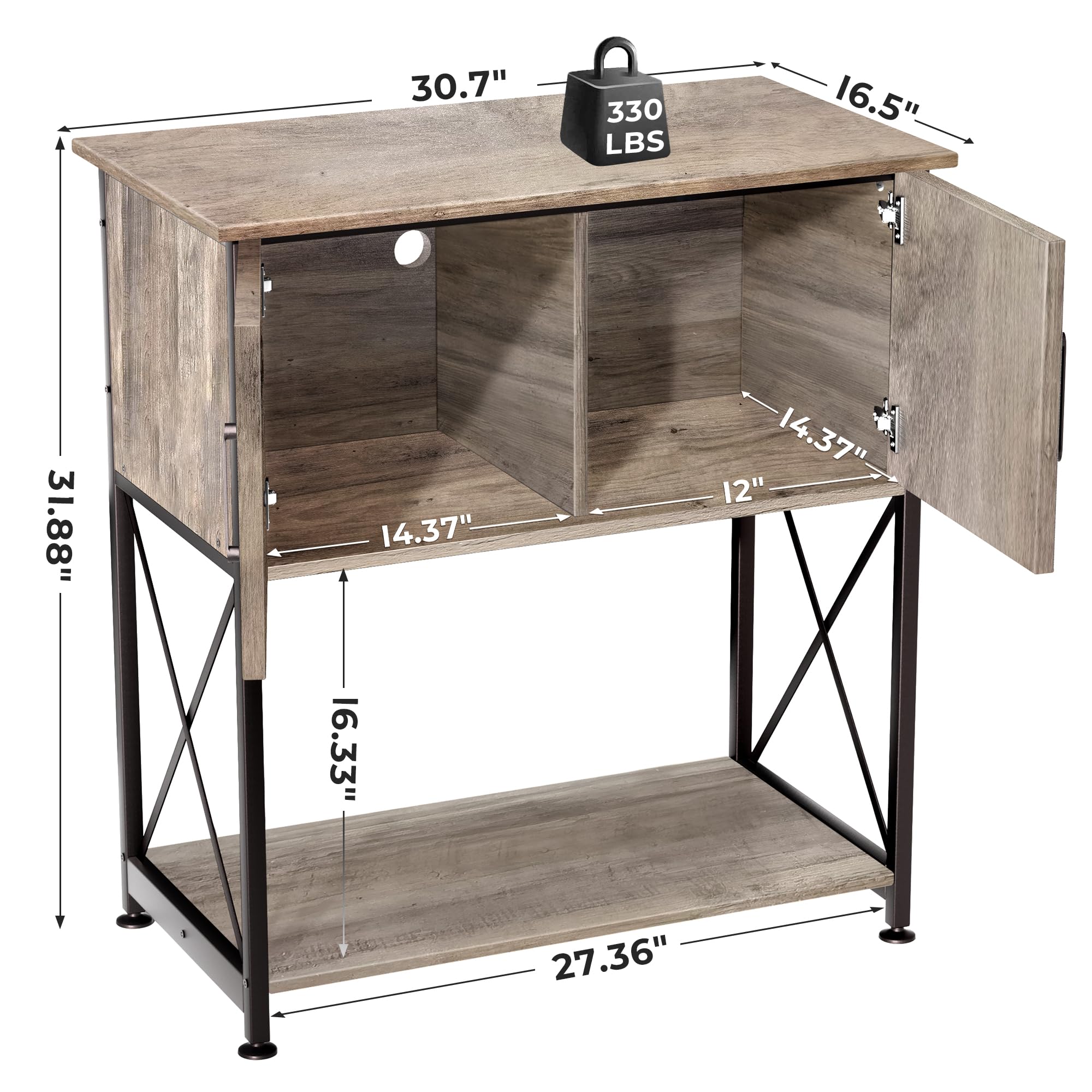 Herture 20-29 Gallon Aquarium Stand with Cabinet Storage – Grey, 30.7” L x 16.5” W, 330Lbs