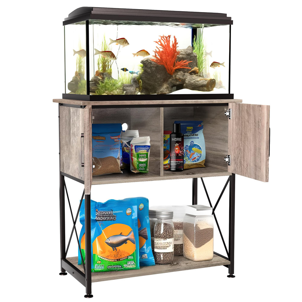 Herture 20-29 Gallon Aquarium Stand with Cabinet Storage – Grey, 30.7” L x 16.5” W, 330Lbs