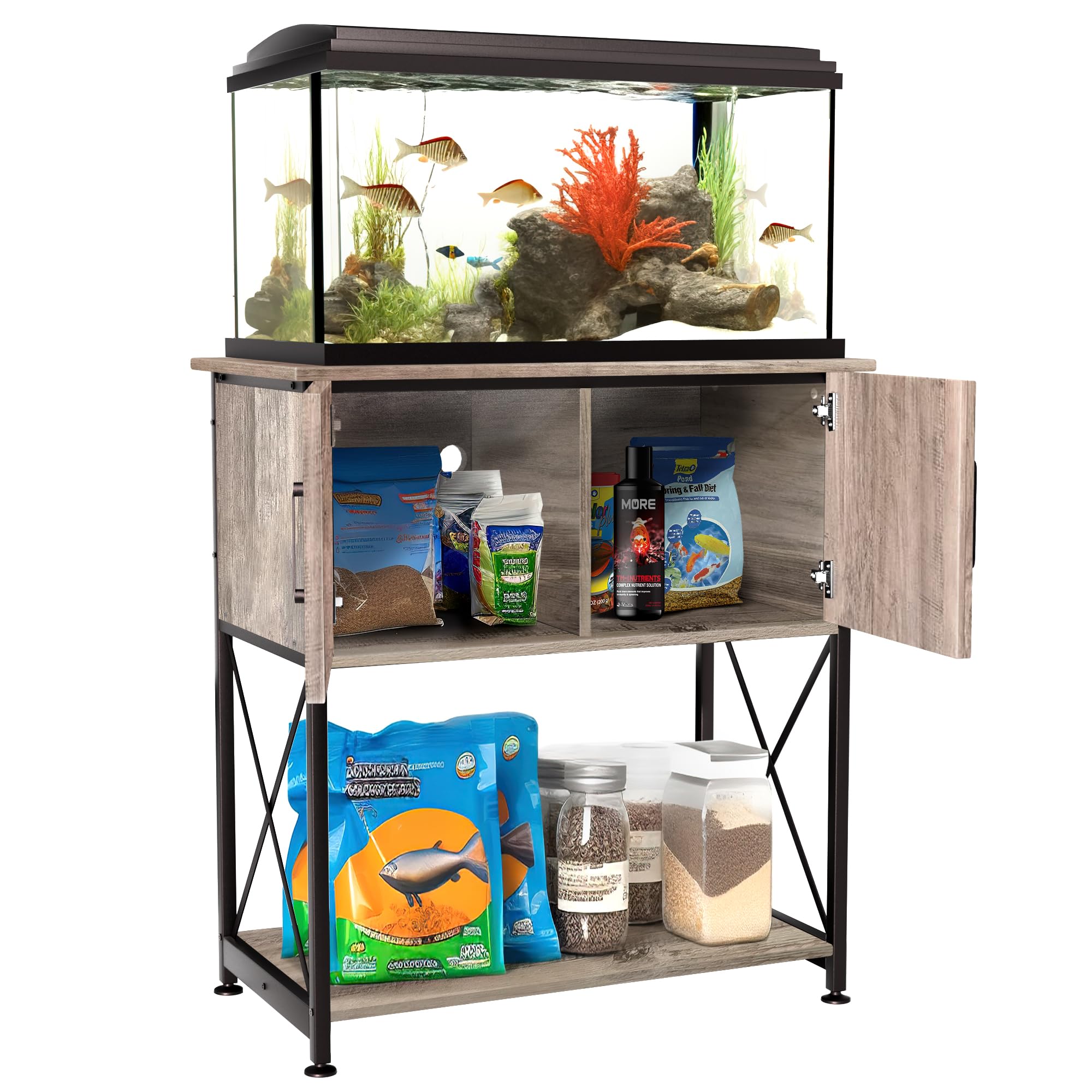 Herture 20-29 Gallon Aquarium Stand with Cabinet Storage – Grey, 30.7” L x 16.5” W, 330Lbs