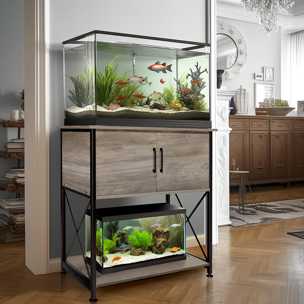 Herture 20-29 Gallon Aquarium Stand with Cabinet Storage – Grey, 30.7” L x 16.5” W, 330Lbs