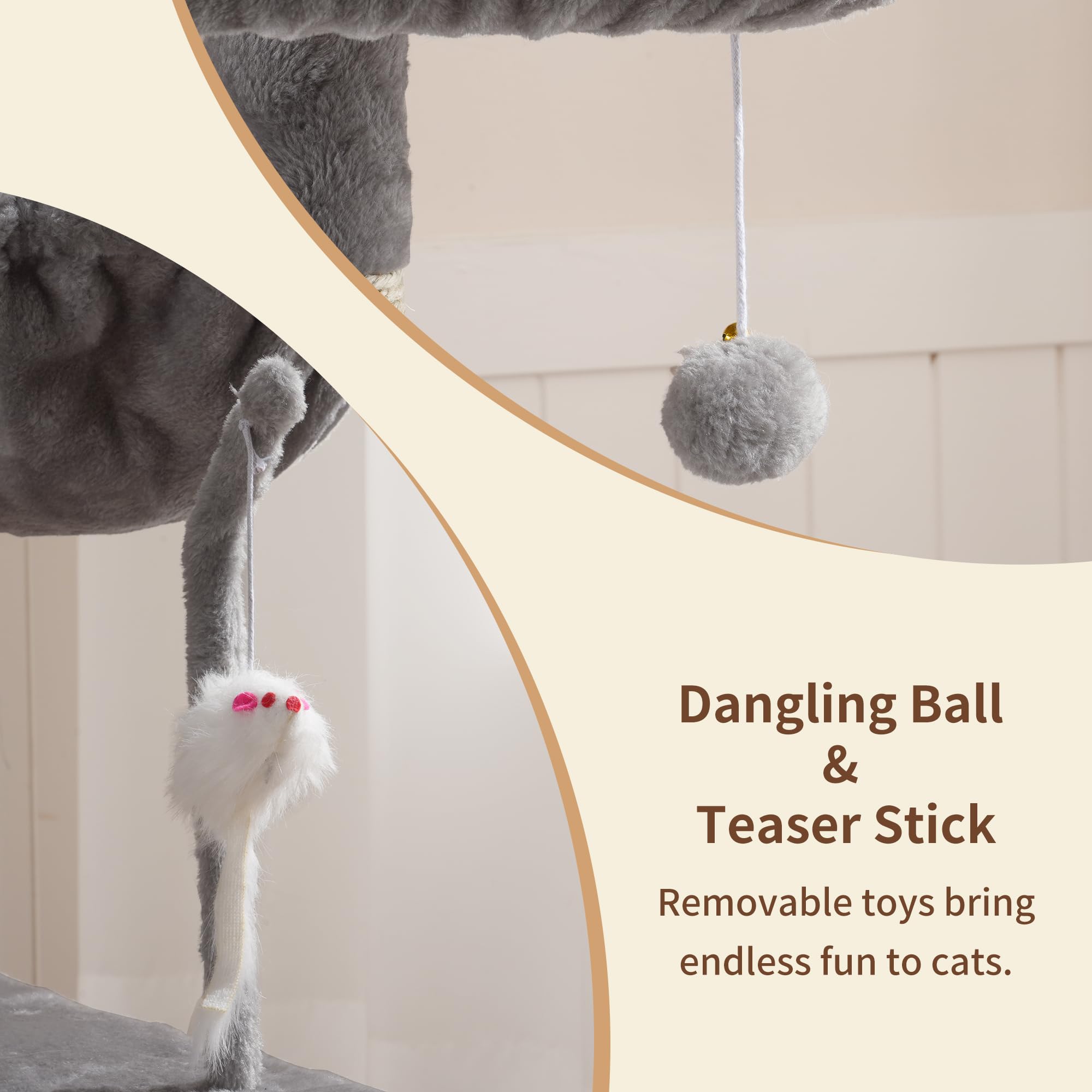Heybly Cat Tree with Toy HCT004SW — Indoor Cat Tower with Plush Perch, Hammock & Sisal Posts