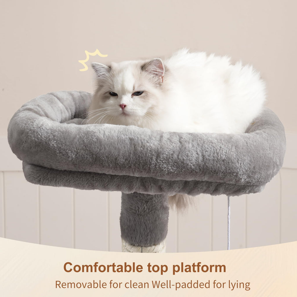 Heybly Cat Tree with Toy HCT004SW — Indoor Cat Tower with Plush Perch, Hammock & Sisal Posts