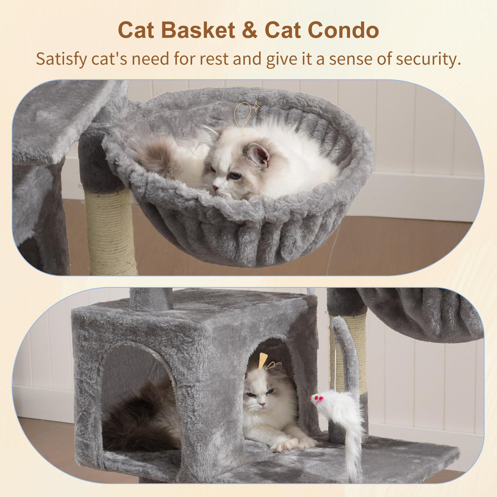 Heybly Cat Tree with Toy HCT004SW — Indoor Cat Tower with Plush Perch, Hammock & Sisal Posts