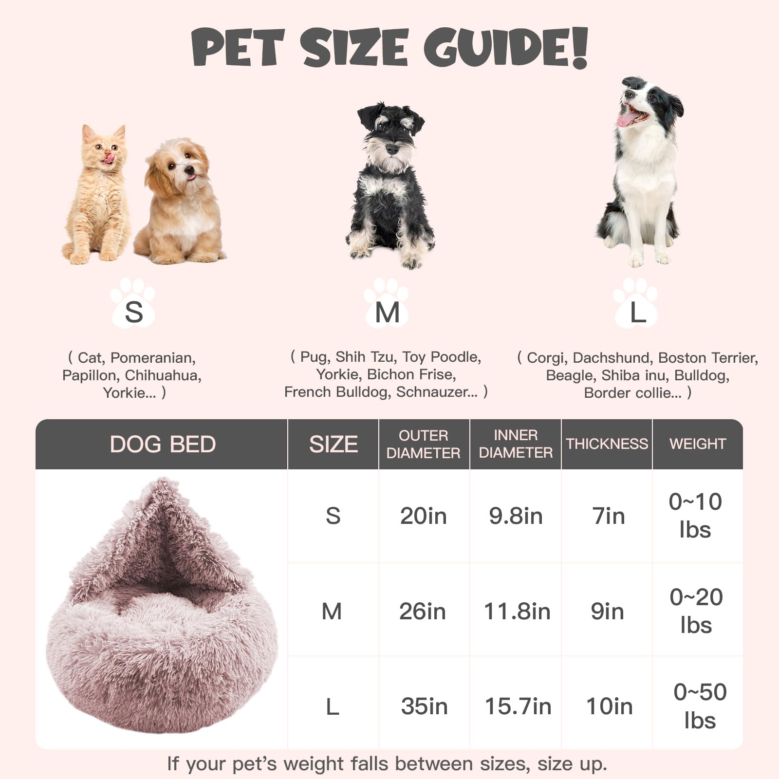 Himax Donut Dog Bed with Attached Blanket | Calming, Washable Bed for Medium Dogs (20/26/35) Beige