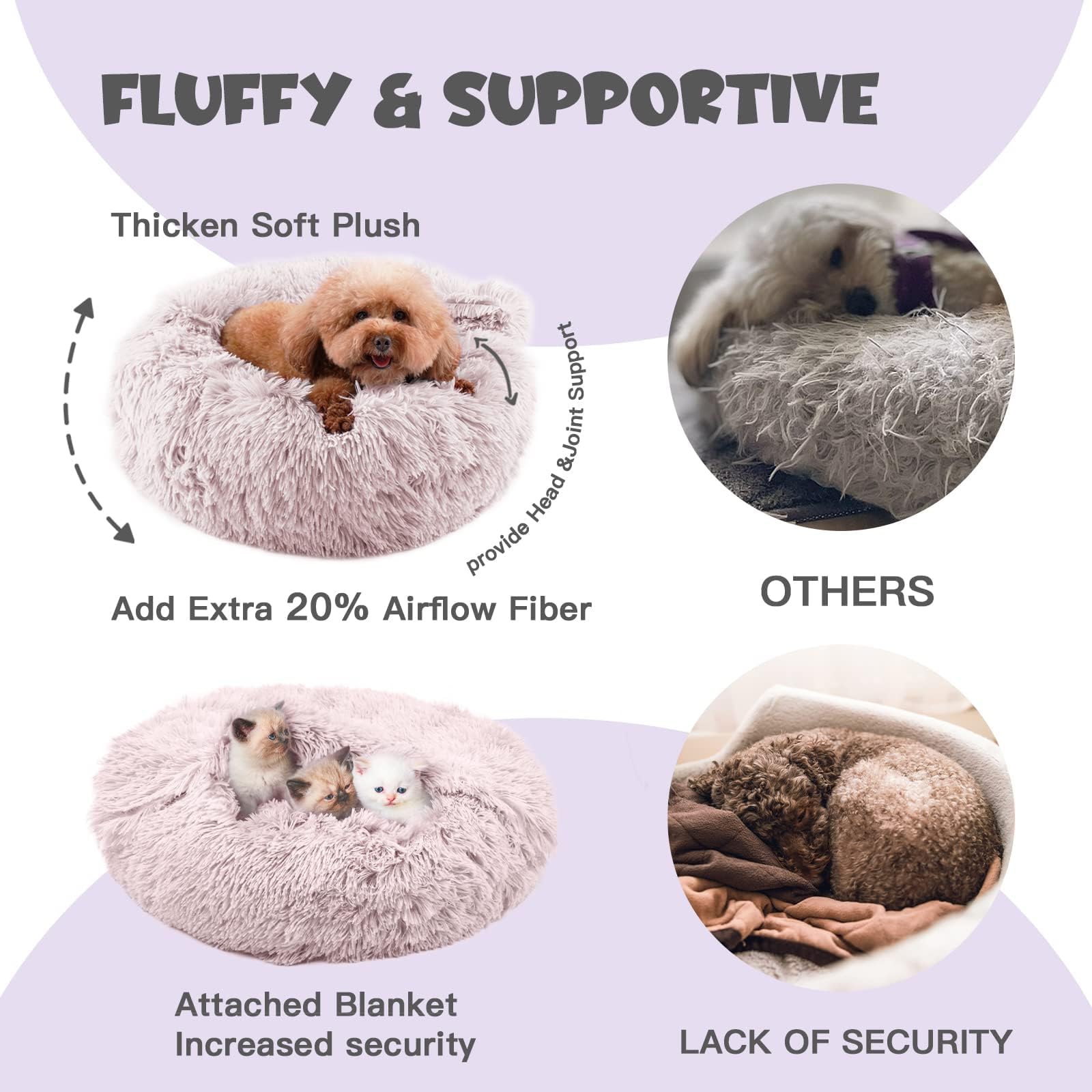 Himax Donut Dog Bed with Attached Blanket | Calming, Washable Bed for Medium Dogs (20/26/35) Beige