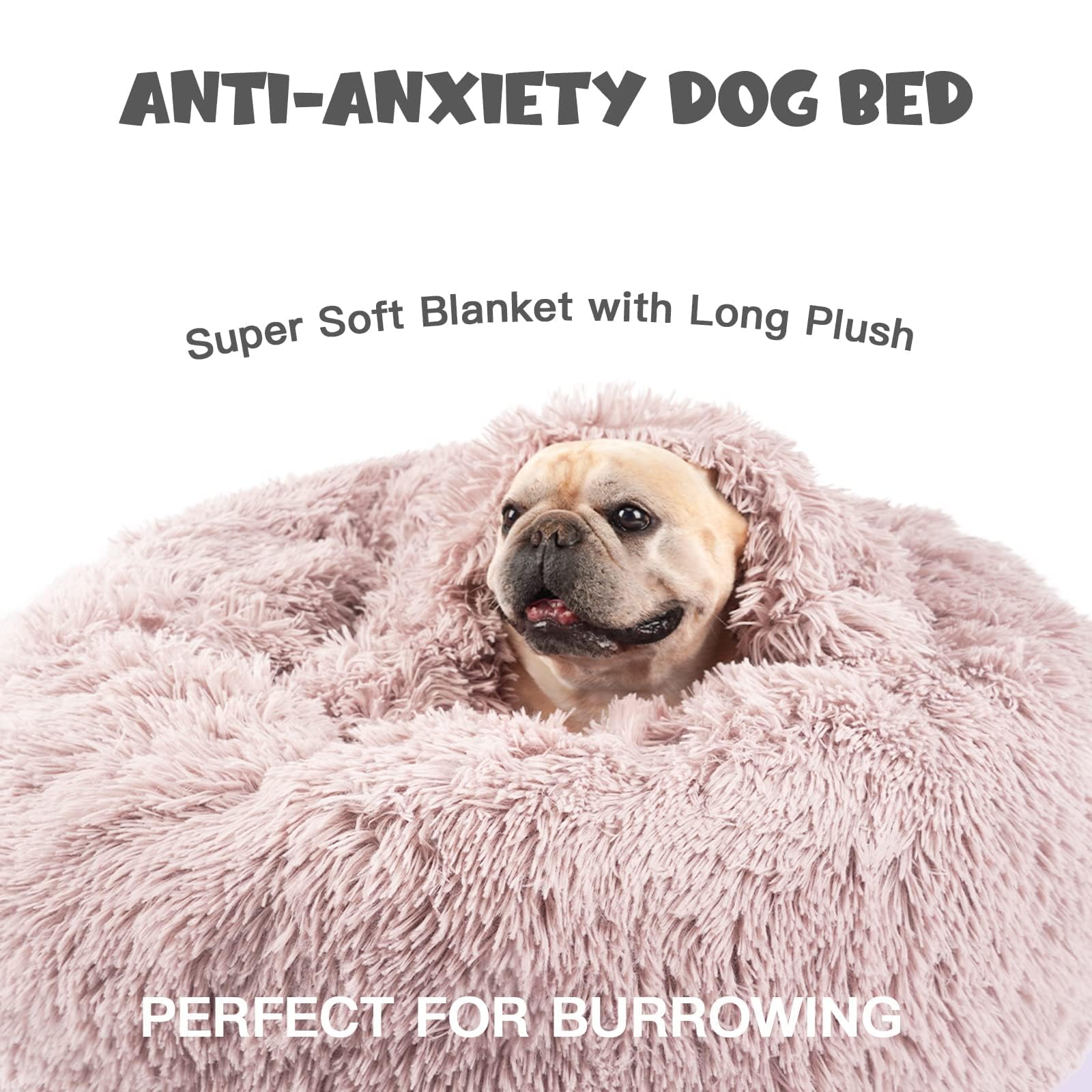Himax Donut Dog Bed with Attached Blanket | Calming, Washable Bed for Medium Dogs (20/26/35) Beige