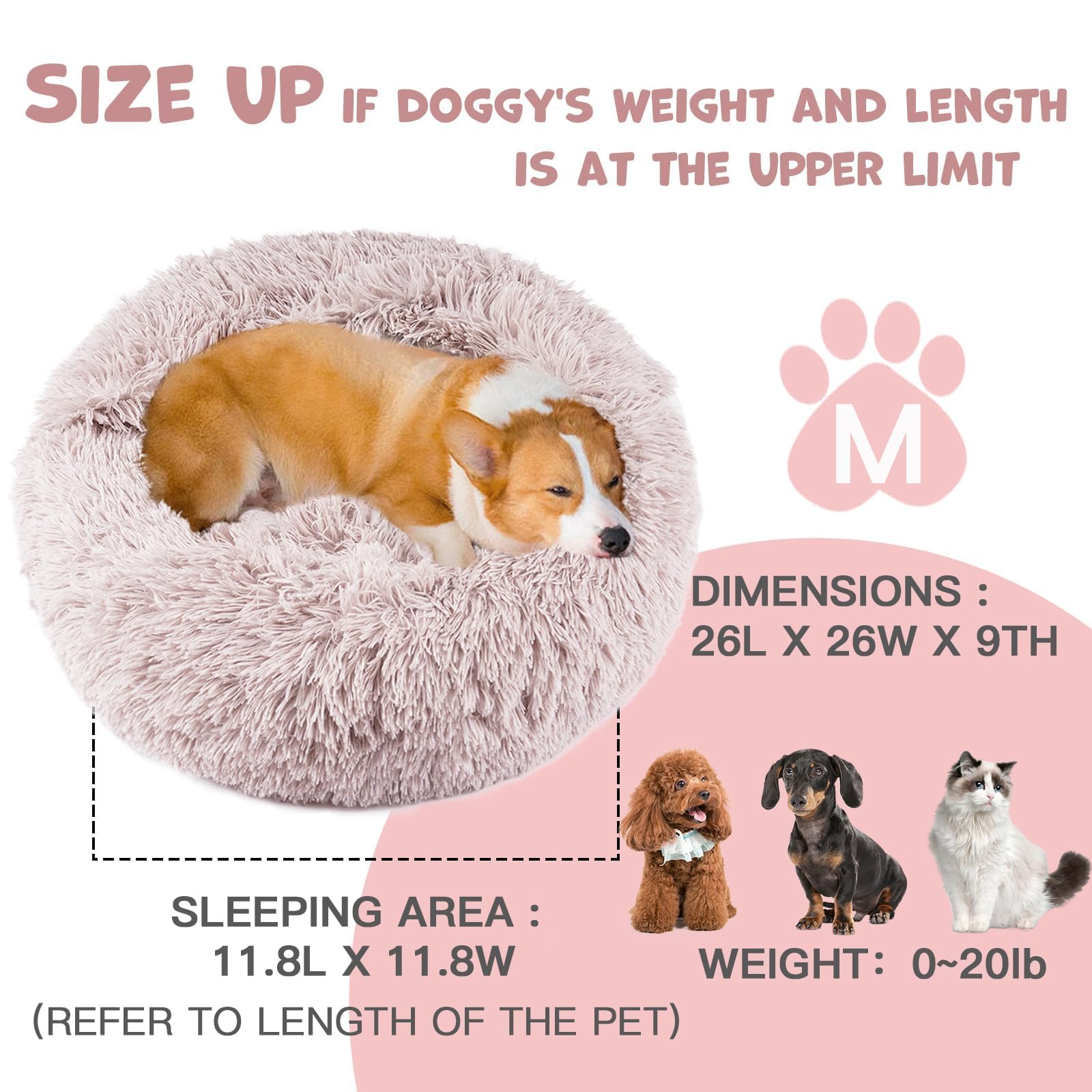 Himax Donut Dog Bed with Attached Blanket | Calming, Washable Bed for Medium Dogs (20/26/35) Beige