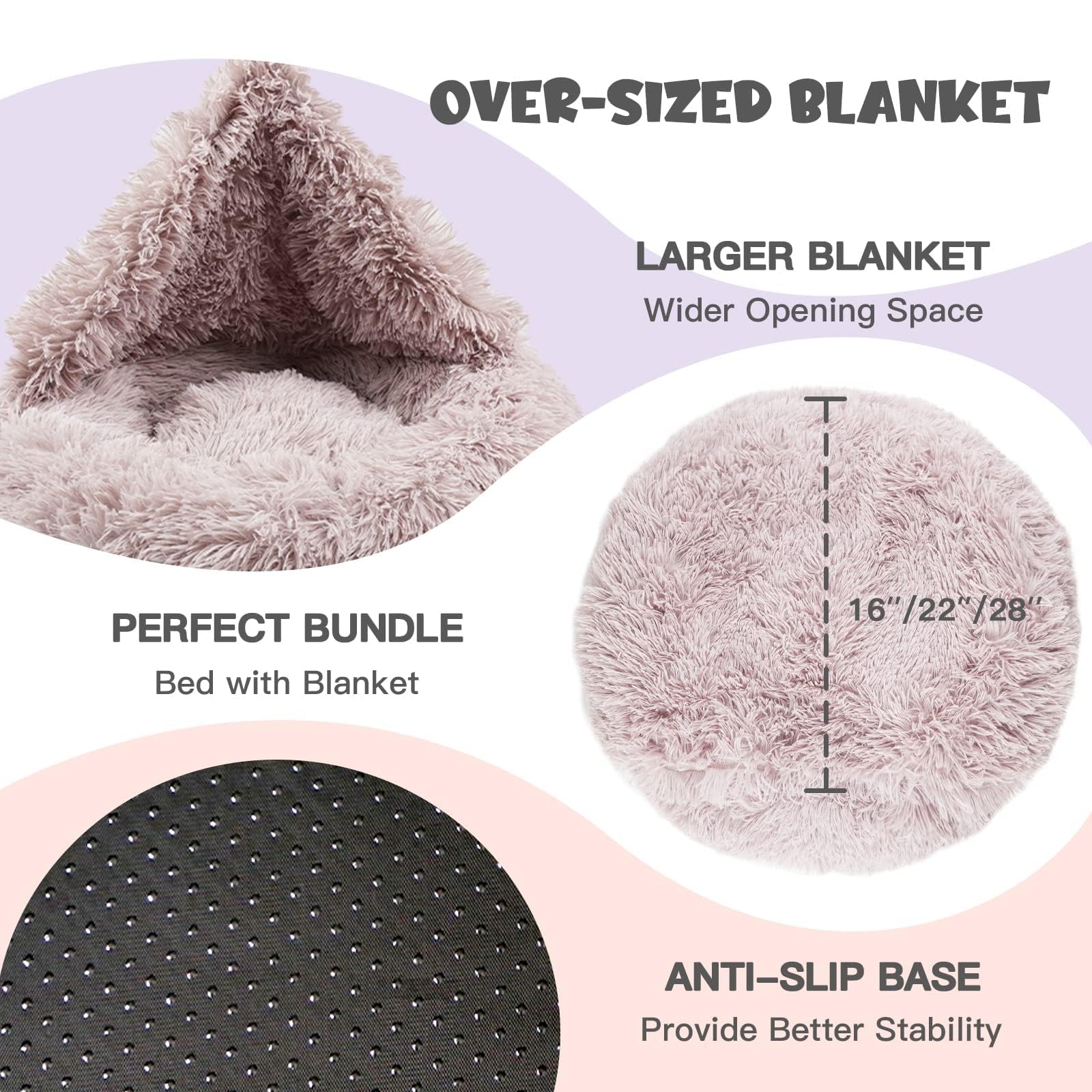 Himax Donut Dog Bed with Attached Blanket | Calming, Washable Bed for Medium Dogs (20/26/35) Beige