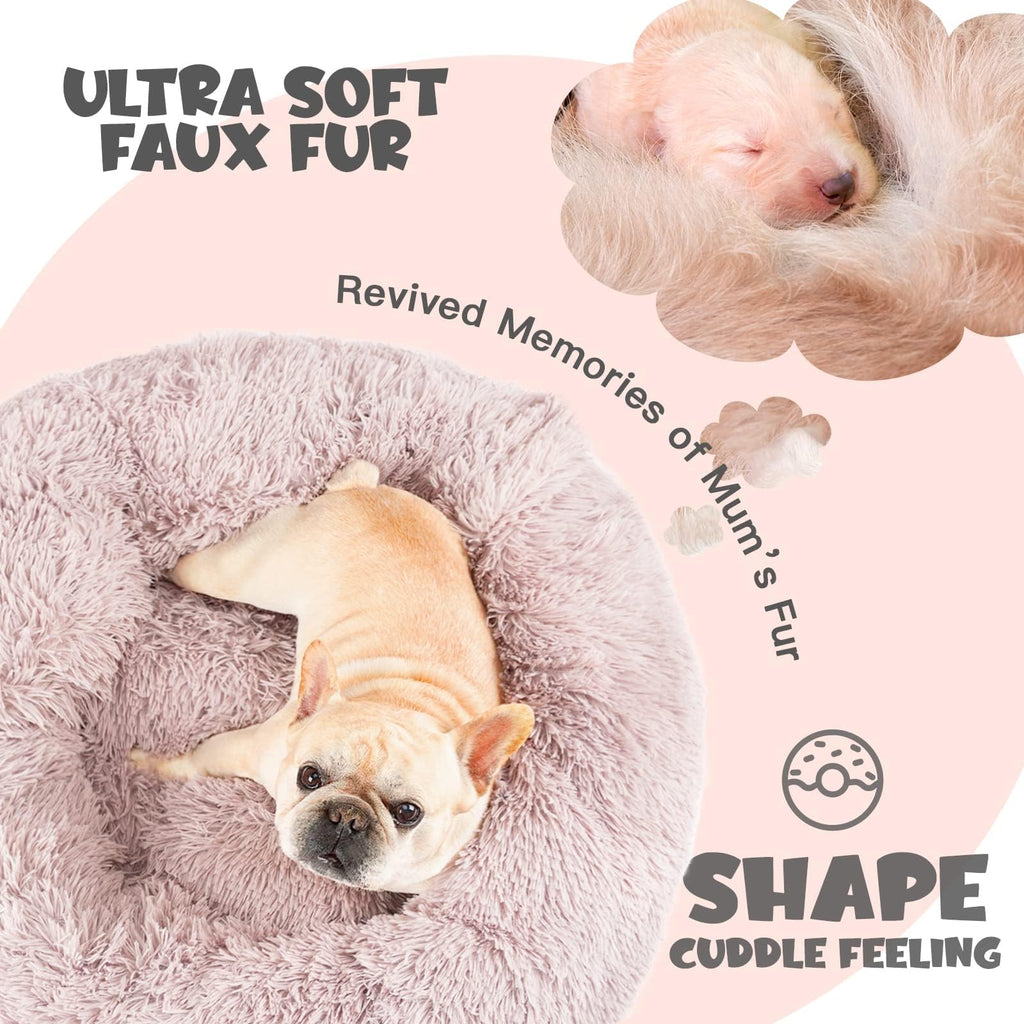 Himax Donut Dog Bed with Attached Blanket | Calming, Washable Bed for Medium Dogs (20/26/35) Beige