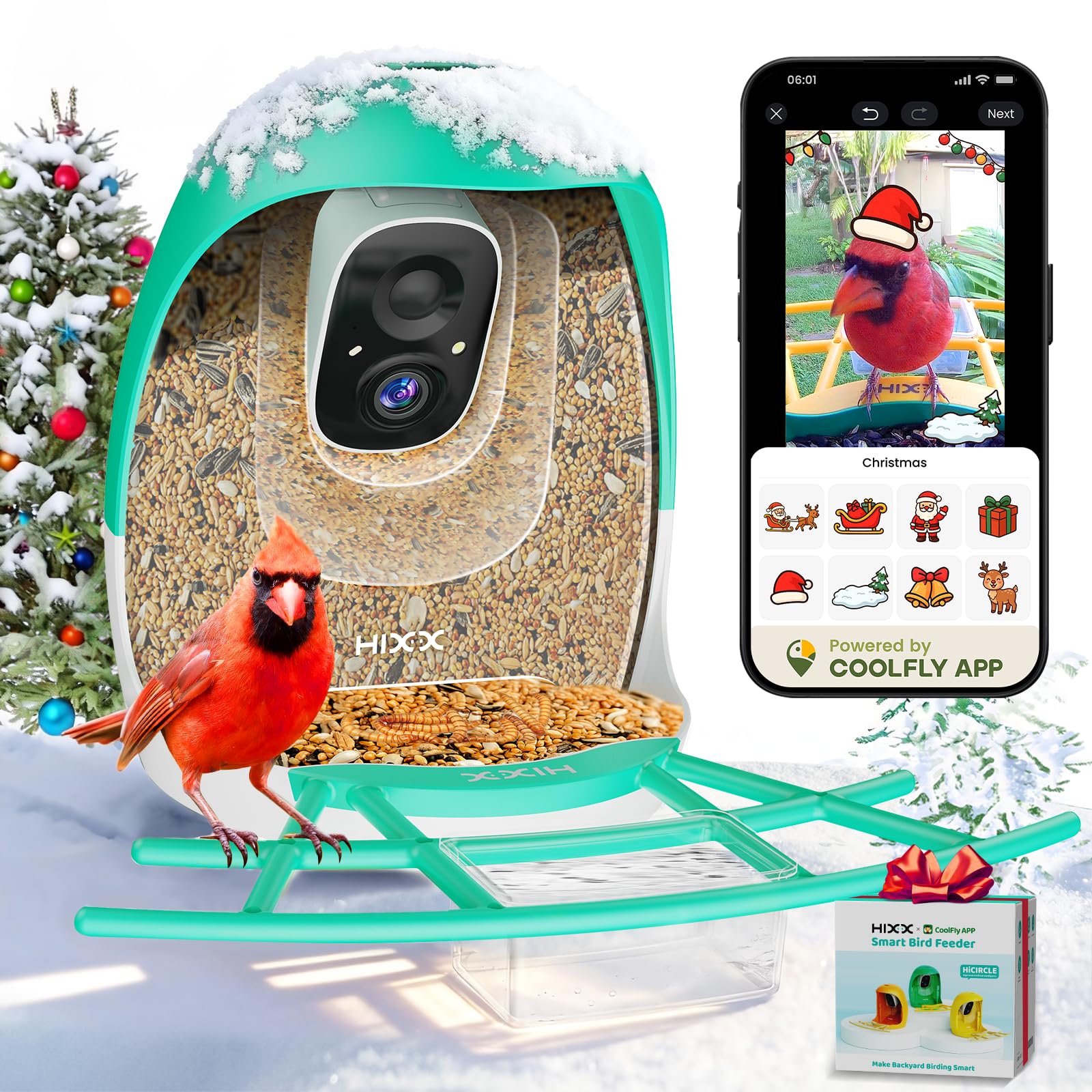 HIXX Smart Bird Feeder with Camera – 2K Live Birdwatching, AI ID, Solar Power, Color Night Vision